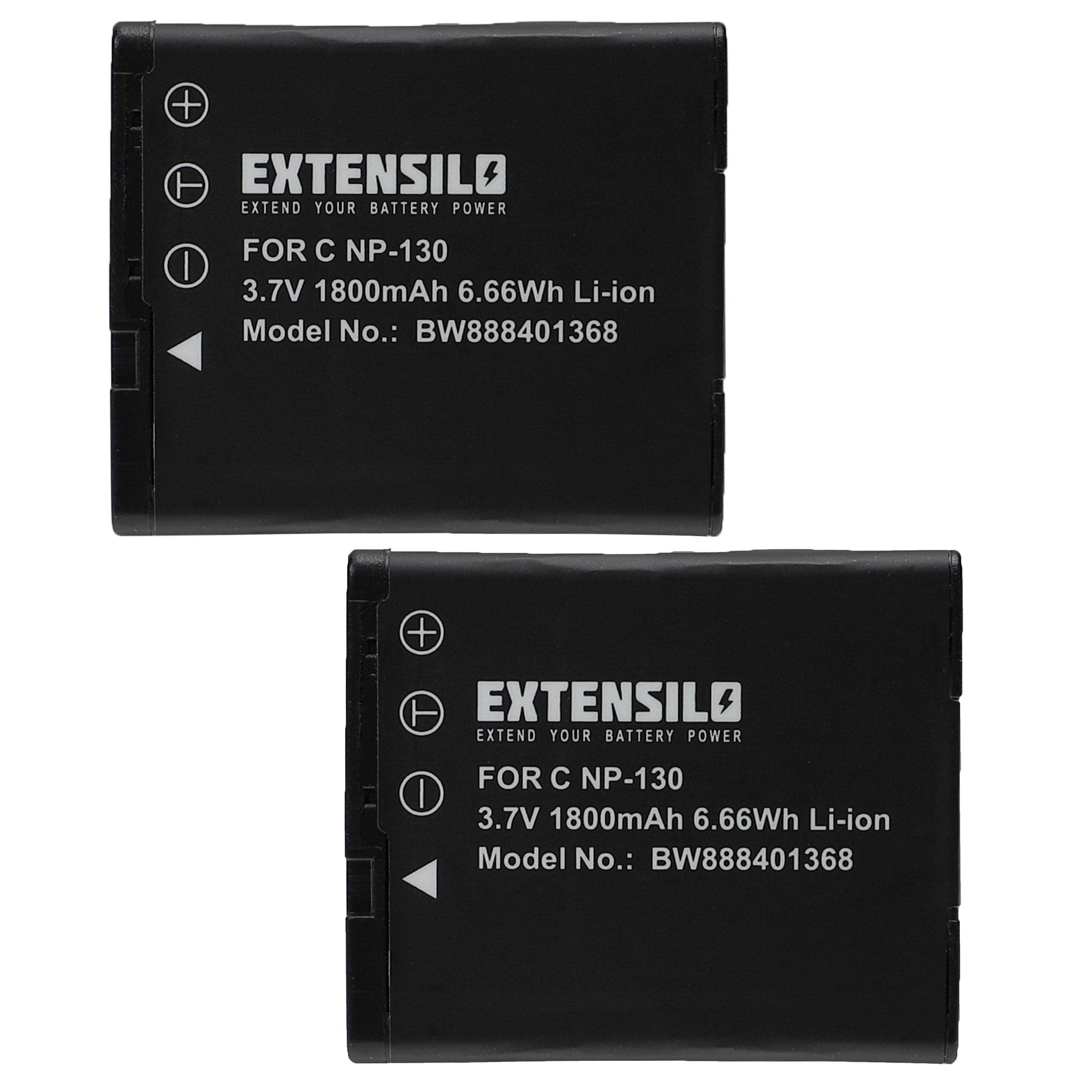2x Battery replaces Casio NP-130, NP-130A - 1800mAh, 3.7V, Li-Ion