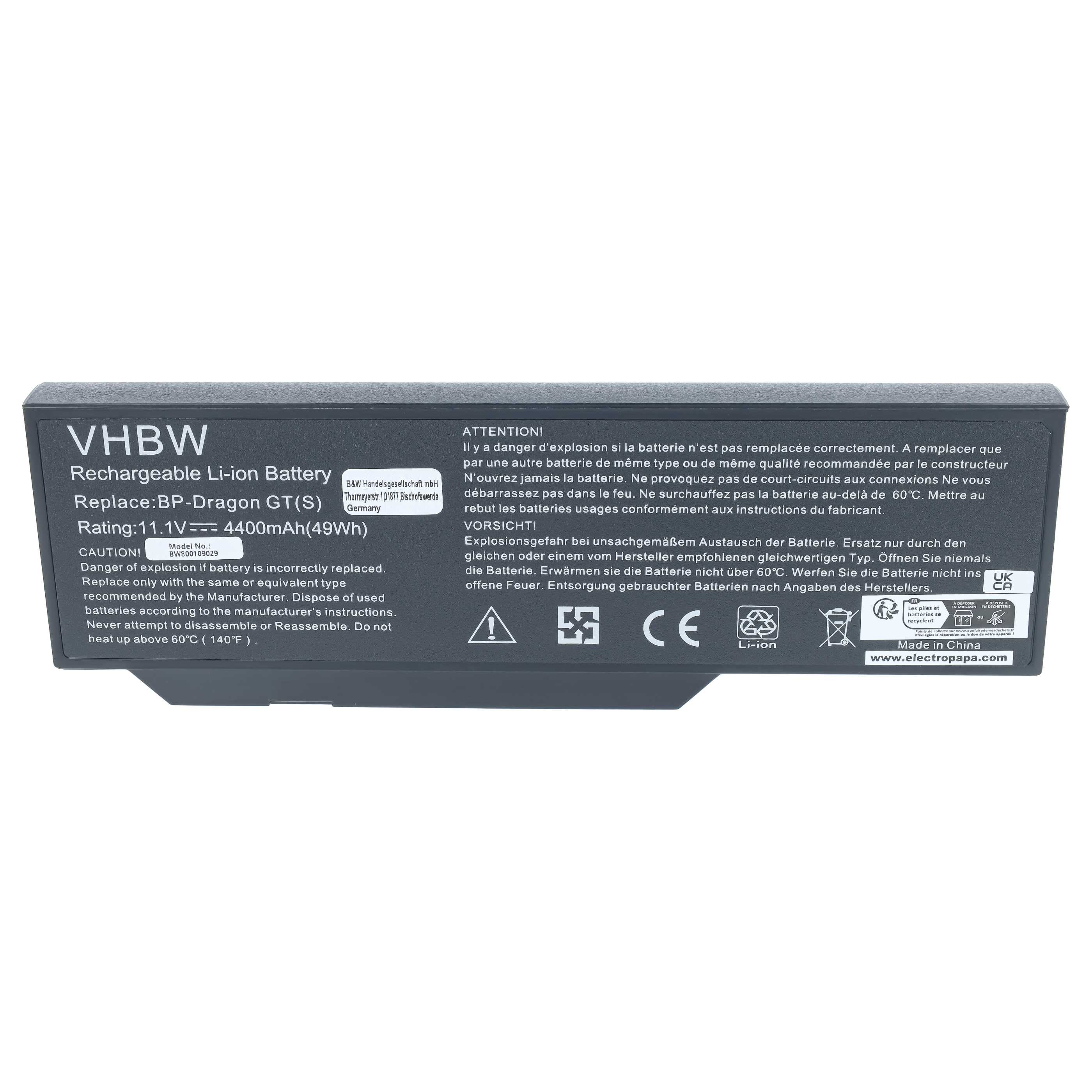 Notebook Battery replaces 40019327, 40020374, 441807800002, 441810400003 - 4400 mAh 11.1 V Li-Ion, black