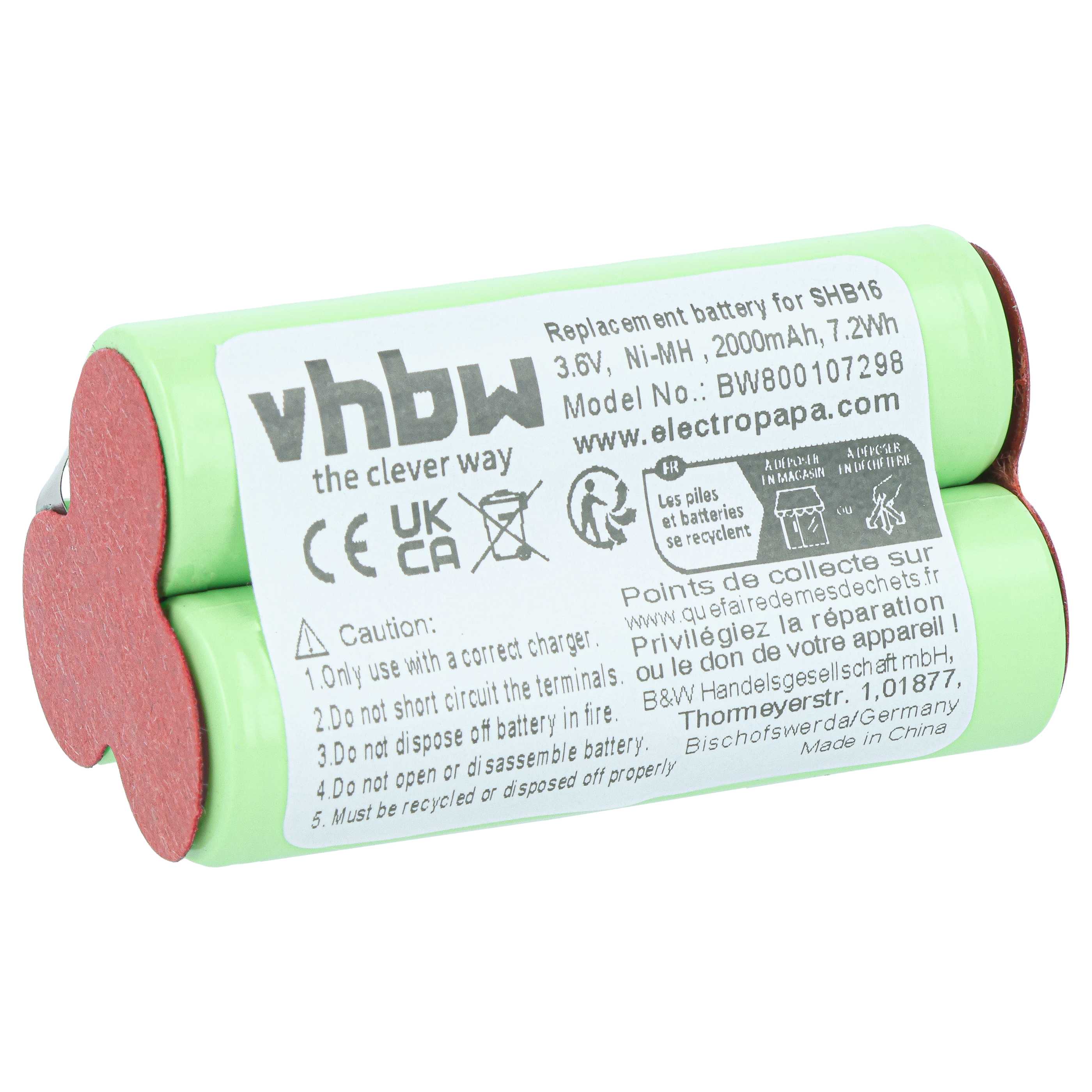 Rasierer-Akku als Ersatz für BaByliss SHB16 für BaByliss - 2000mAh 3,6V NiMH