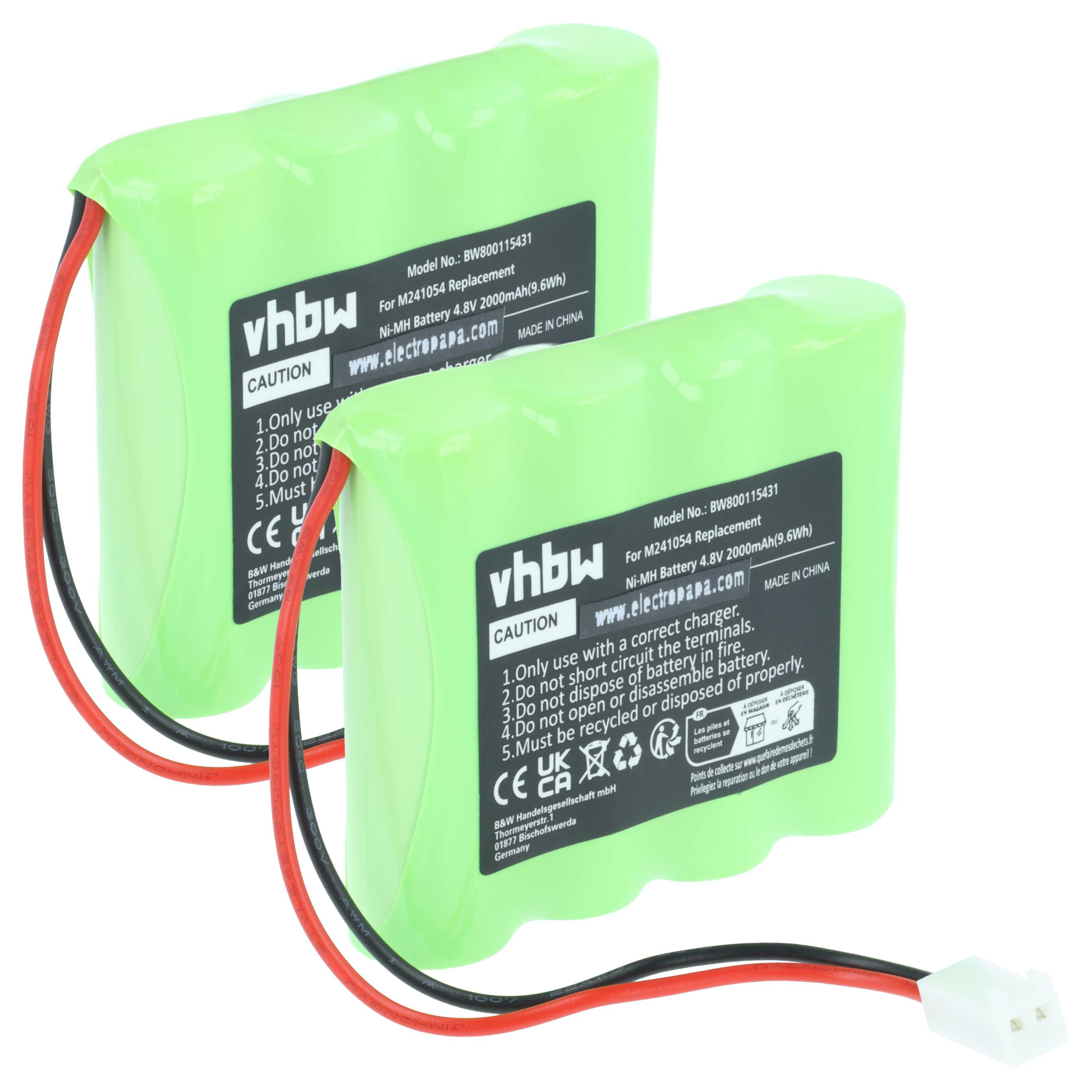 Battery (2 Piece) as Replacement for Teleradio M241054 Remote Control - 2000 mAh 4.8 V NiMH