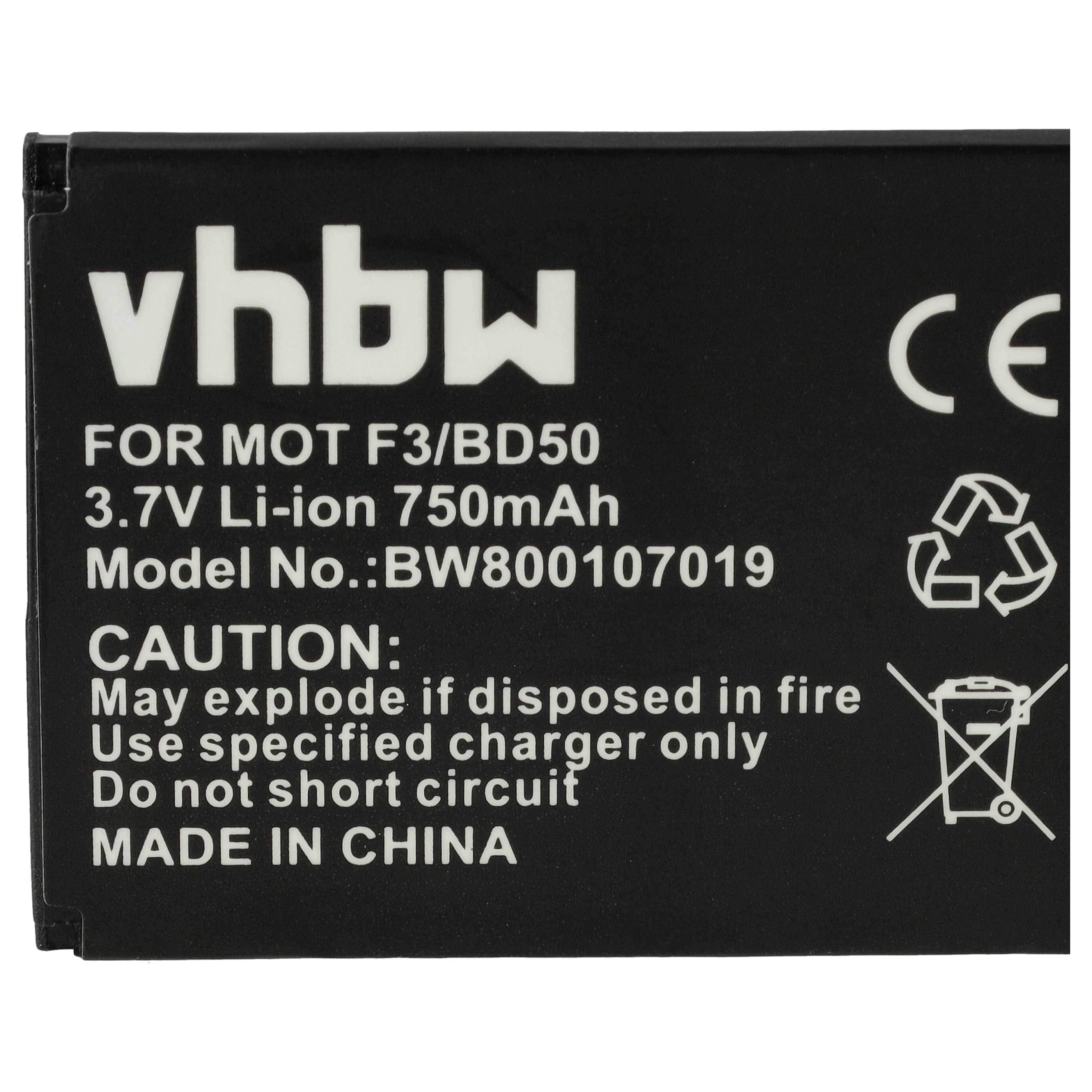 Batterie remplace AVM BAK130506, 312BAT006, 100402, 312BAT016 pour téléphone Motorola - 750mAh 3,7V Li-ion