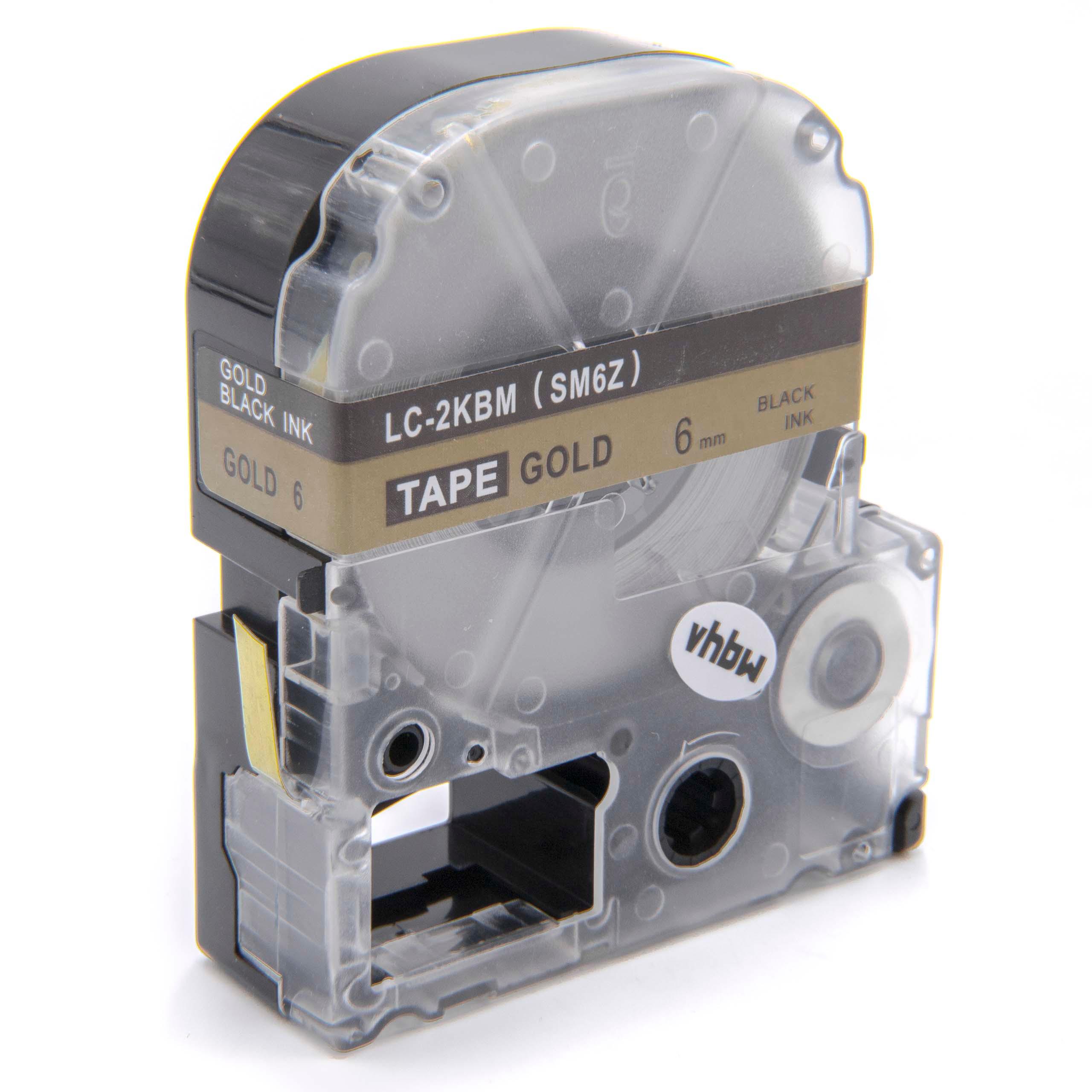 Label Tape as Replacement for Epson LC-2KBM - 6 mm Black to Gold