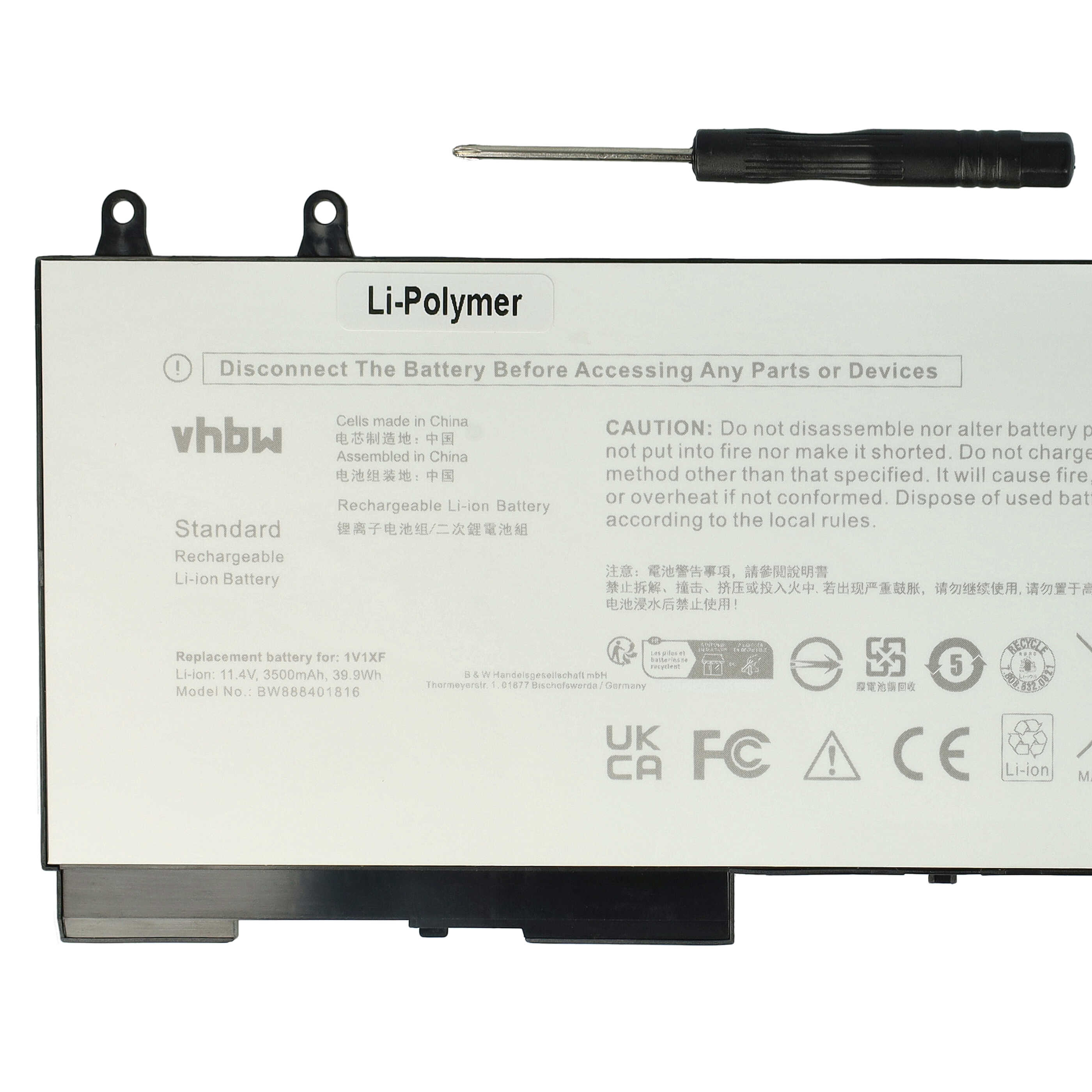 Notebook Battery Replacement for Dell XV8CJ, 7VTMN, 01V1XF, 27W58, 1V1XF - 3500mAh 11.4V Li-polymer