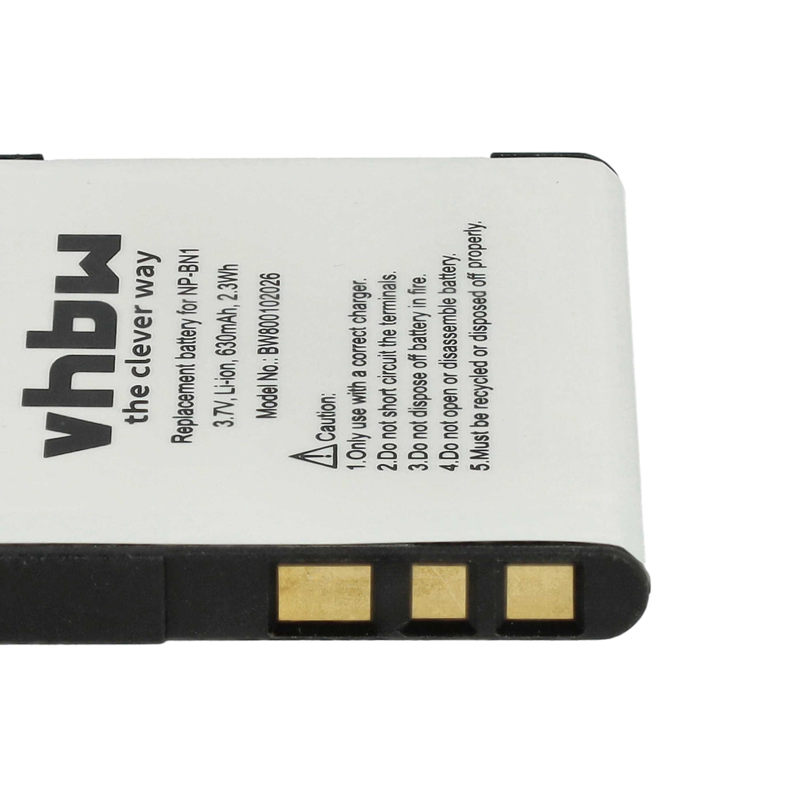 3x Battery replaces Sony NP-BN1 - 600mAh, 3.6V, Li-Ion