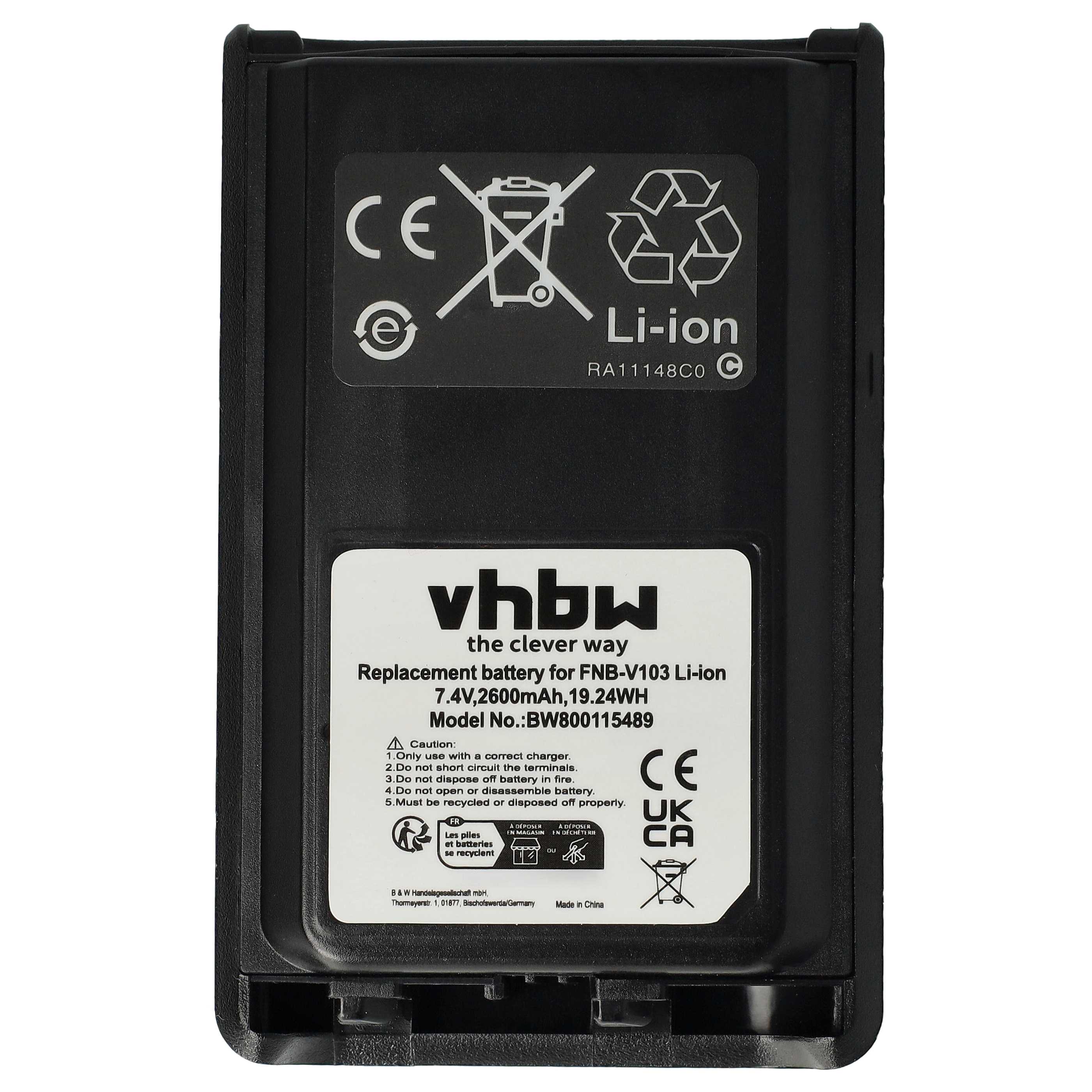 Batterie remplace Yaesu / Vertex FNB-V103, FNB-V104, FNB-V103LI pour radio talkie-walkie - 2600mAh 7,4V Li-ion