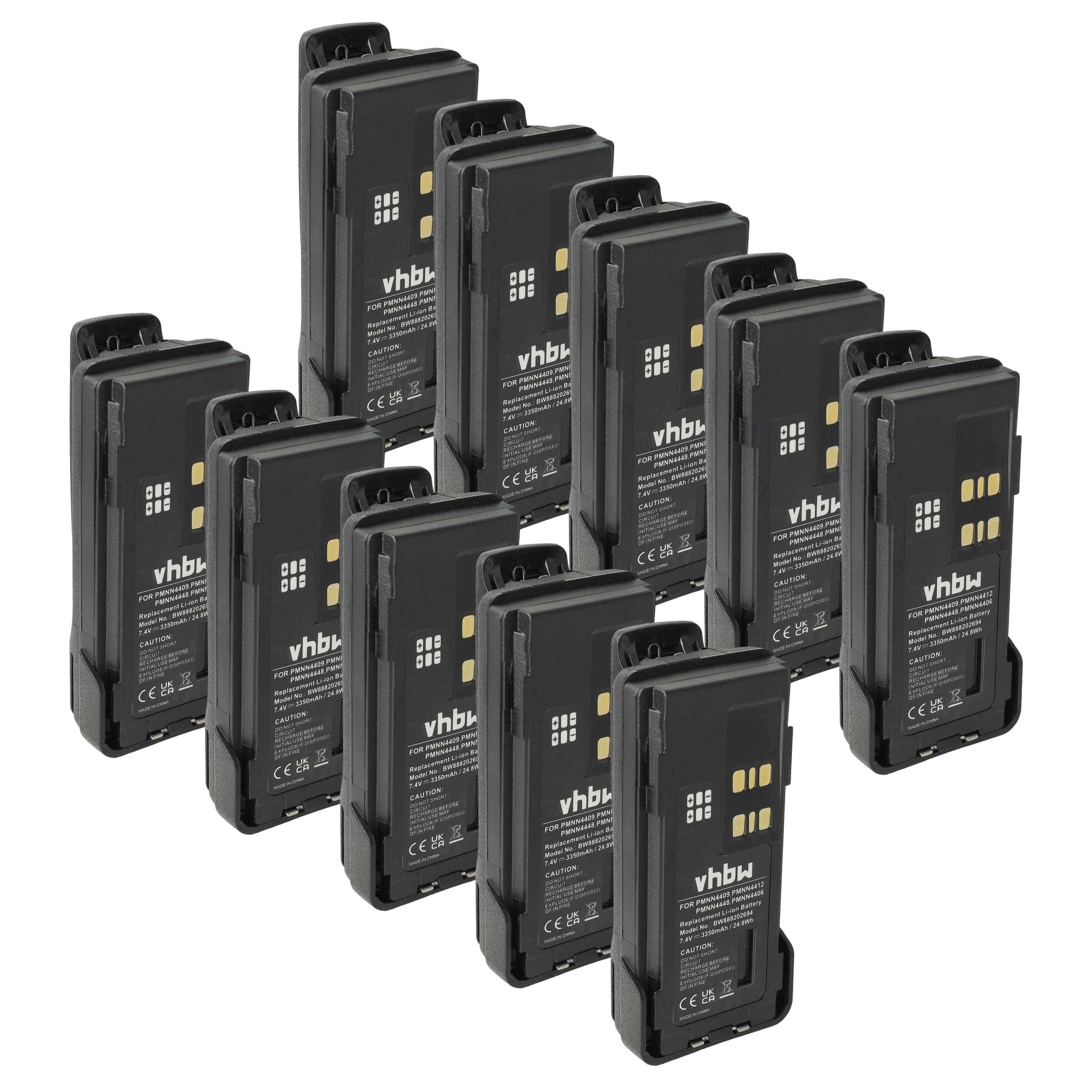 Radio 10x Battery replaces Motorola PMNN4409, PMNN4406BR, PMNN4406 - 3350 mAh 7.4 V Li-Ion + Belt Clip