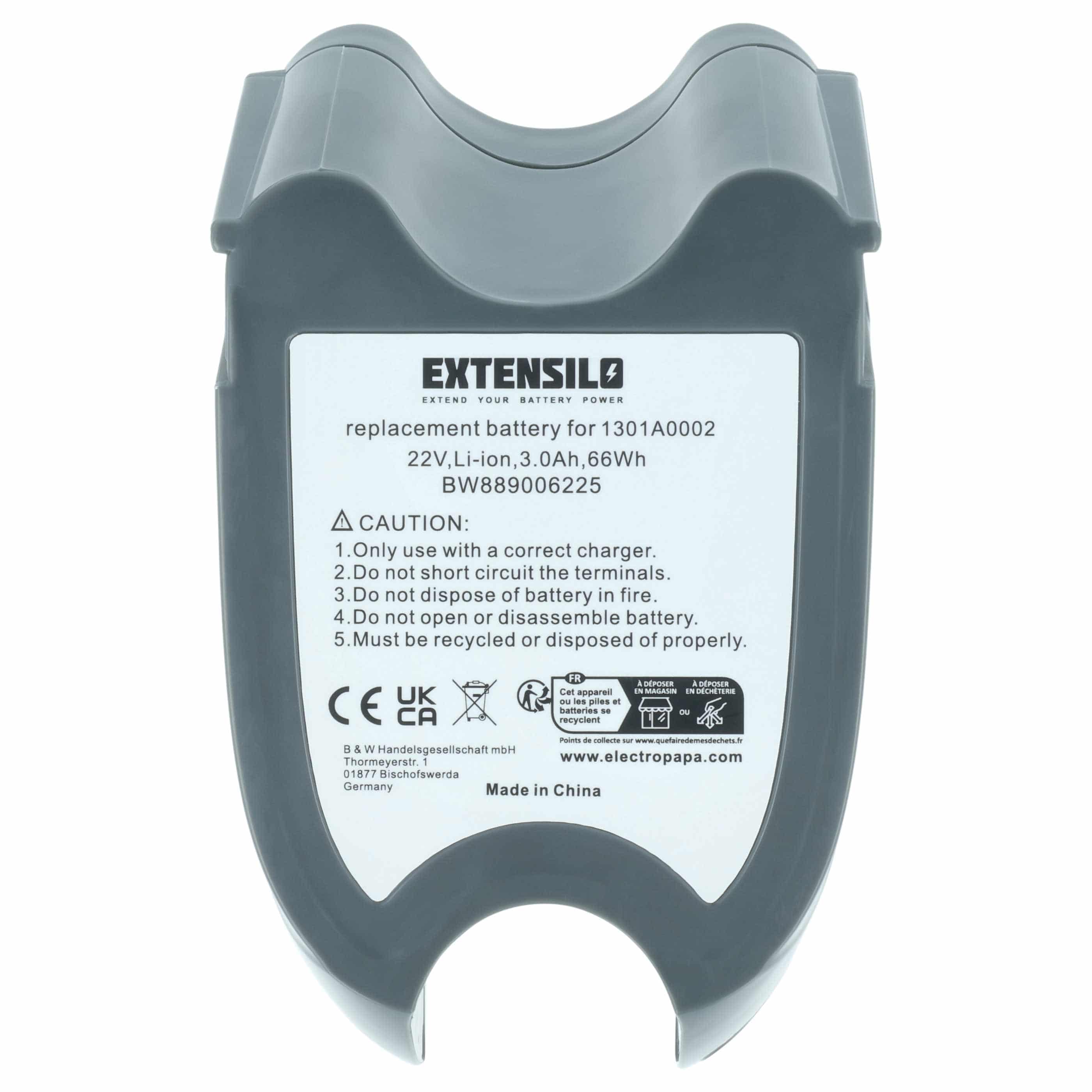 Battery replaces Gtech 1301A0002 for Gtech 3000mAh, 22V, Li-Ion