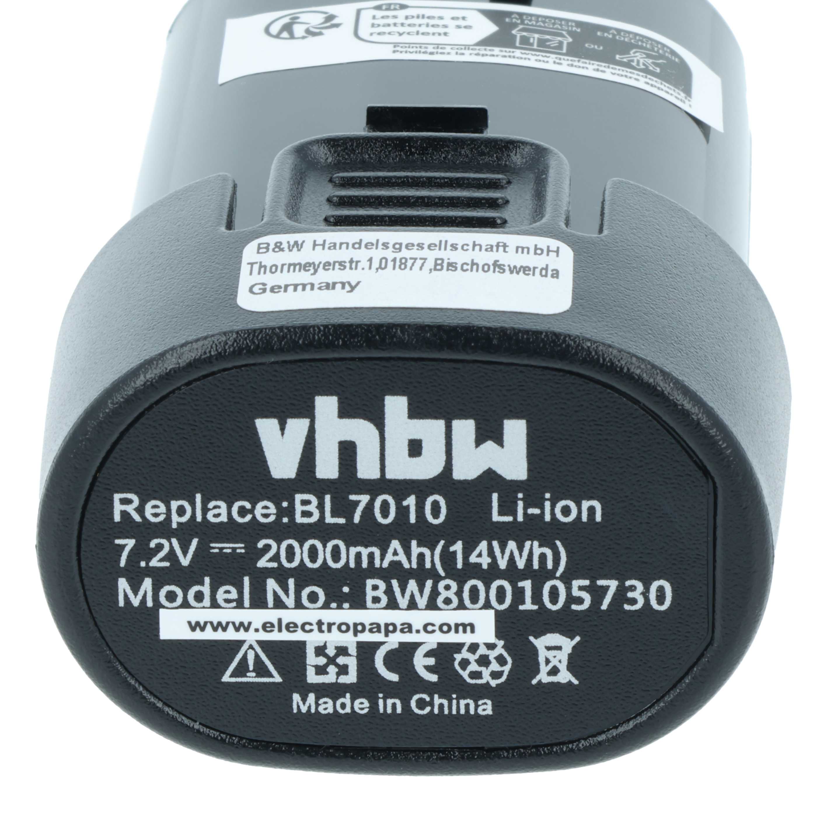 Battery replaces Makita BL7010, 194356-2, 194355-4 Electric Power Tool - 2000 mAh, 7.2 V, Li-Ion