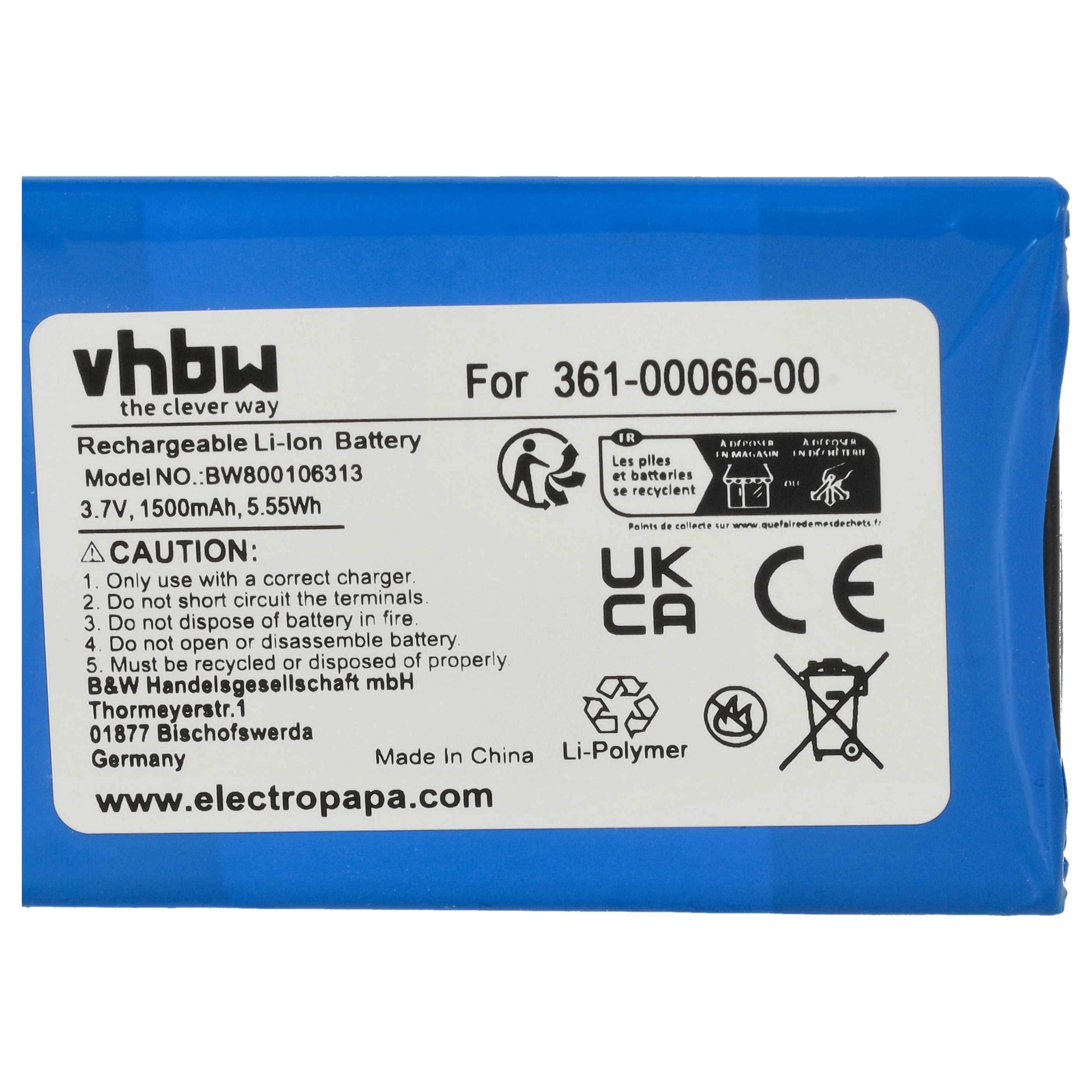 Batteria sostituisce Garmin 361-00066-00, 361-00066-10 per navigatore - 1500mAh 3,7V Li-Ion
