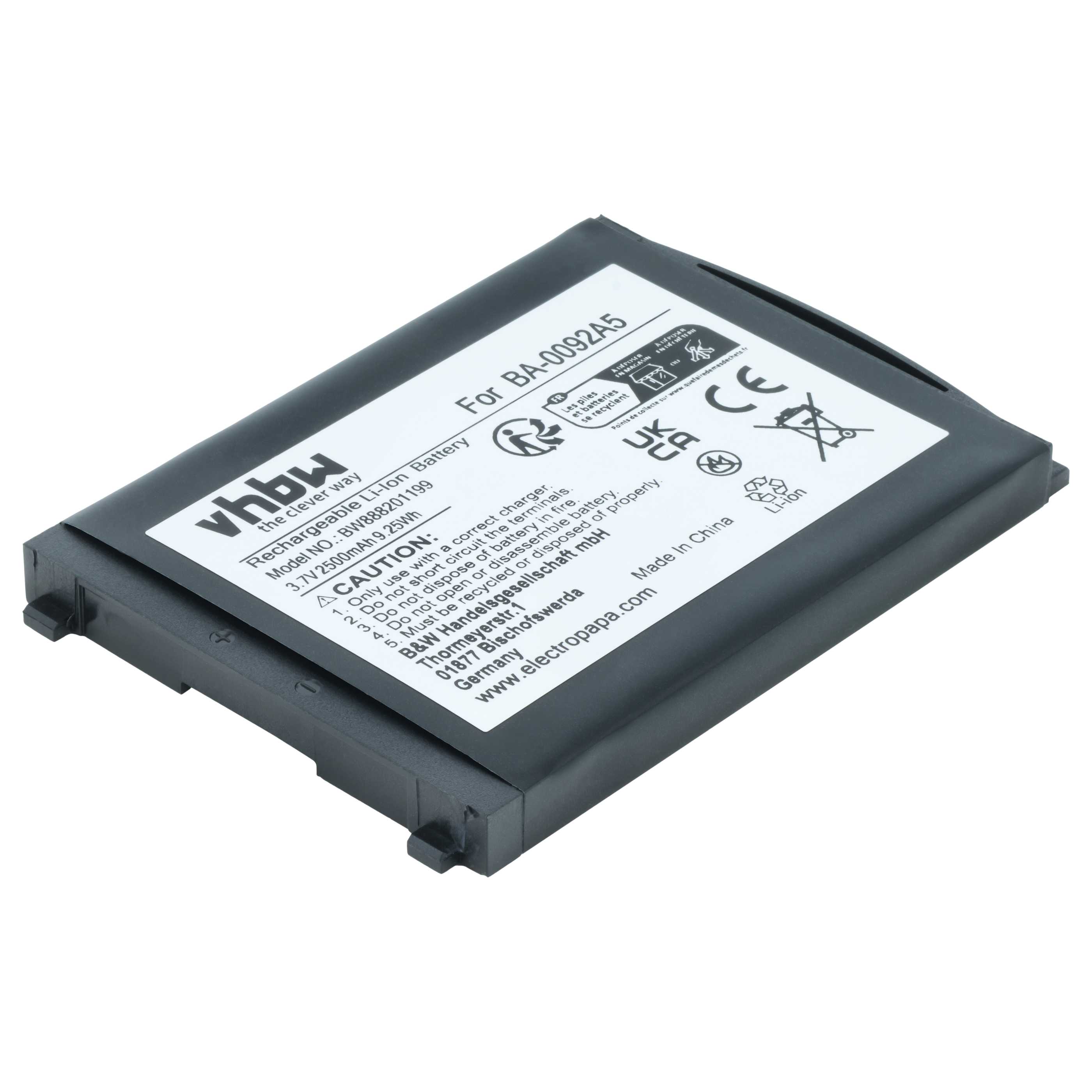 Akku als Ersatz für CipherLab BA-0092A5, BT-160LA für CipherLab Barcodescanner - 2500mAh 3,7V Li-Ion