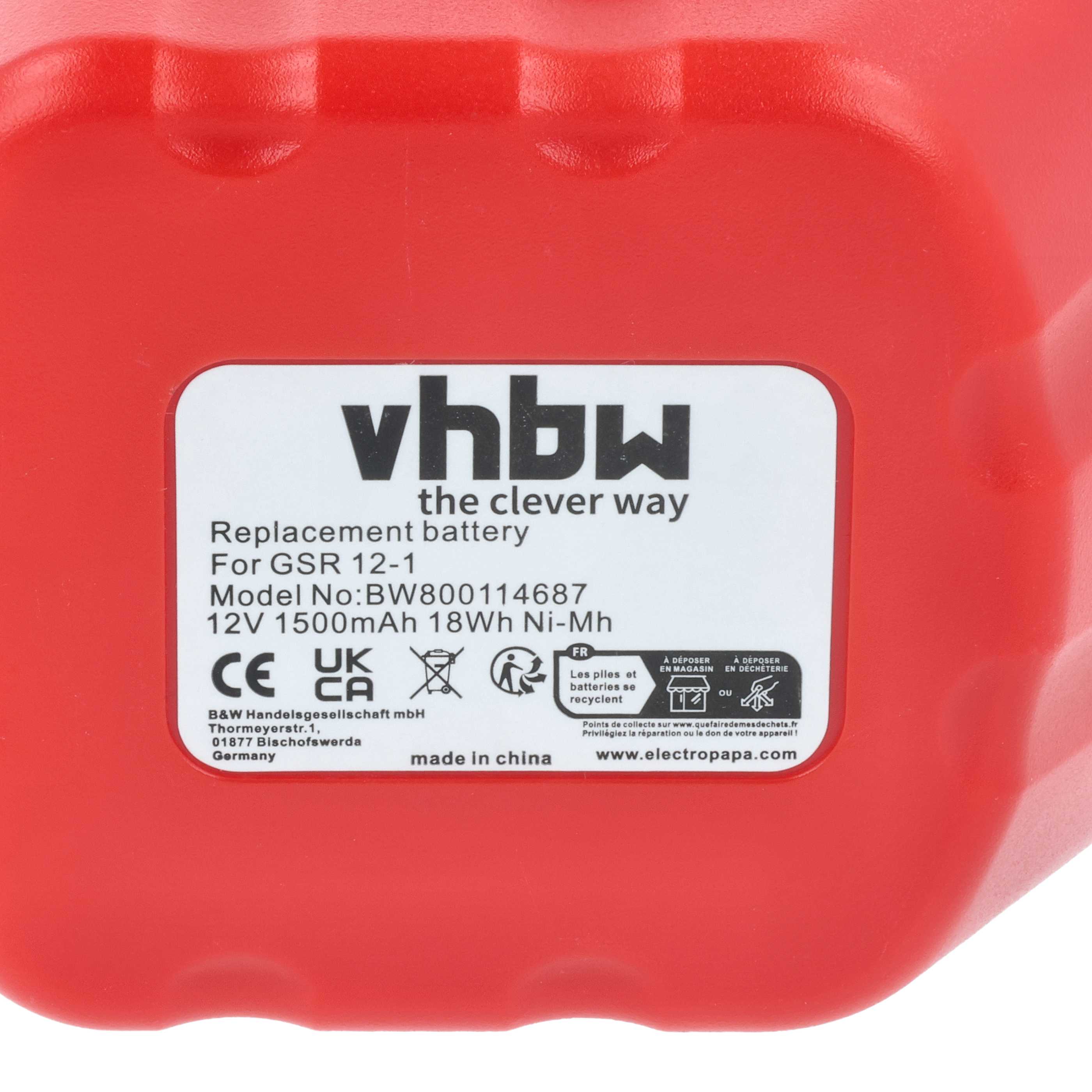 Batteria sostituisce Bosch 2 607 335 261, 2 607 335 262, 2 60 7335 249 per attrezzo - 1,5Ah 12V NiMH