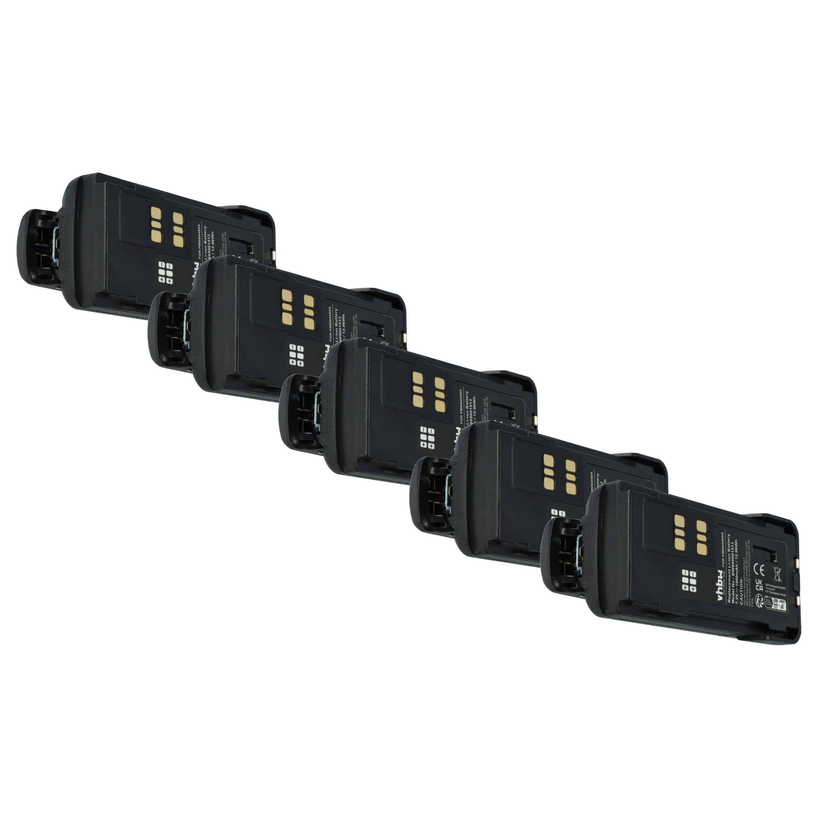 Radio 5x Battery replaces Motorola PMNN4416, PMNN4415AR, PMNN4415, PMNN441 - 1800 mAh 7.4 V Li-Ion + Belt Clip