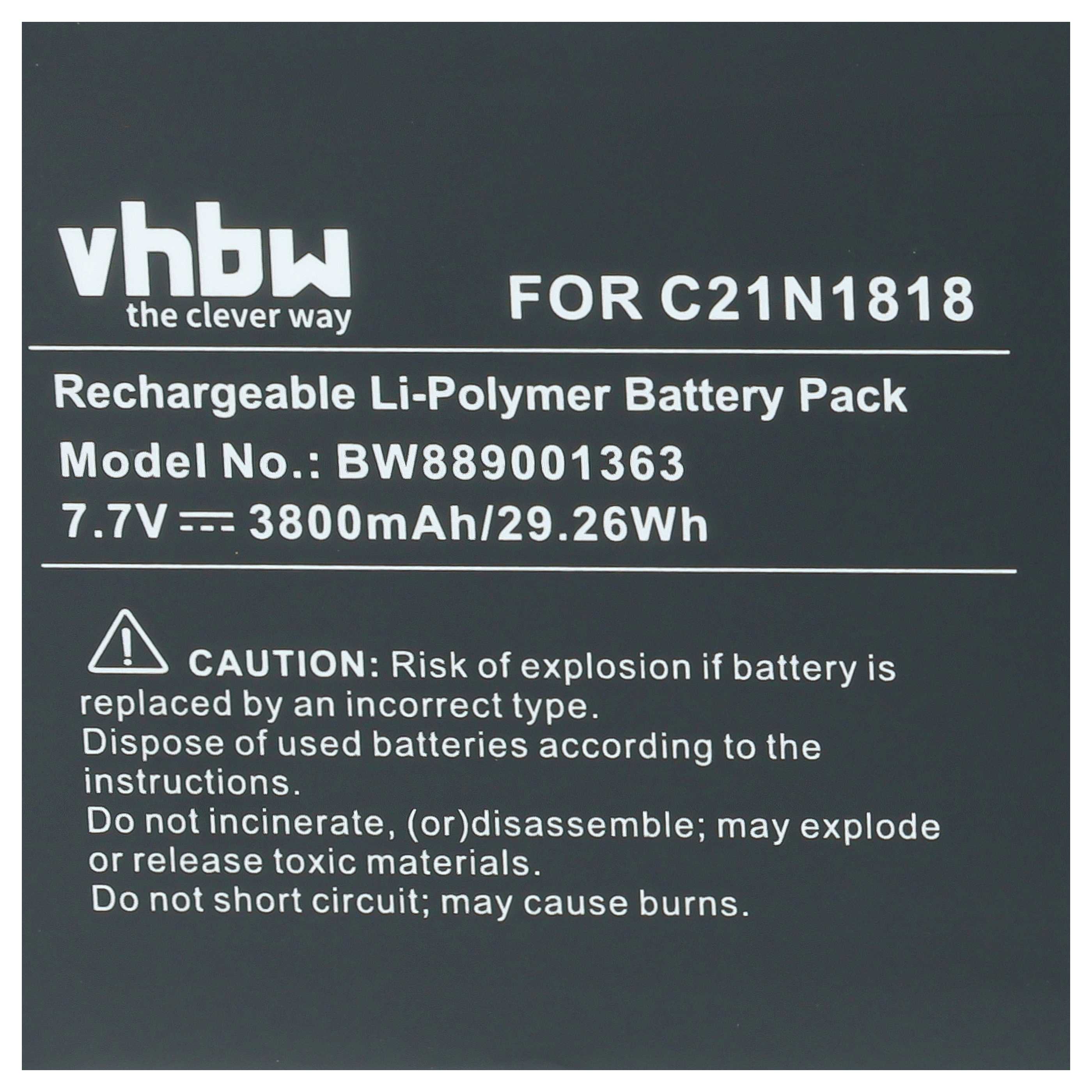 Notebook-Akku als Ersatz für Asus 0B200-03280500, C21N1818-2 für Asus - 3800mAh 7,7V Li-Polymer