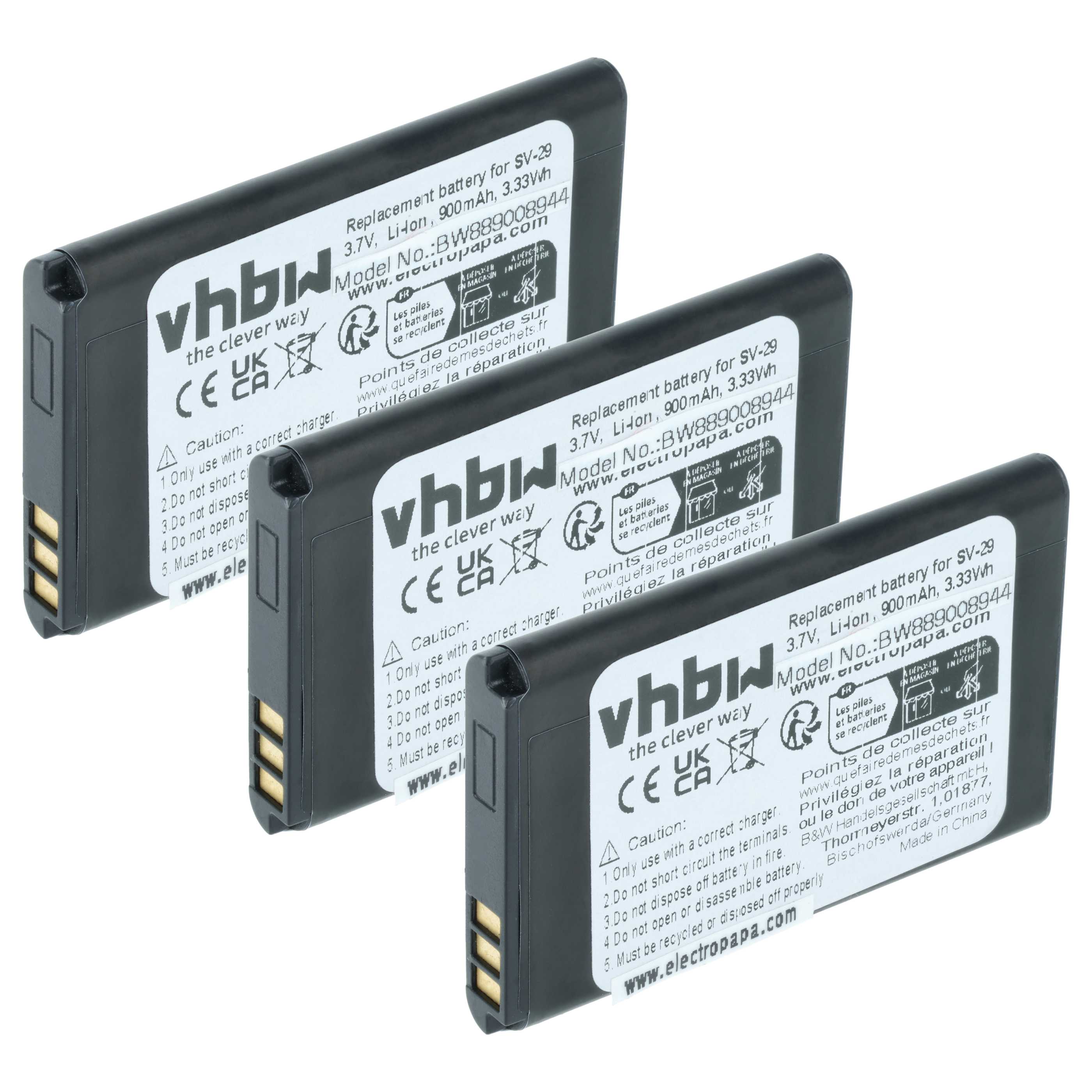 3x Akumulator do telefonu smartfona zamiennik Alcatel RTR001F01, 10000058 - 900 mAh 3,7 V Li-Ion