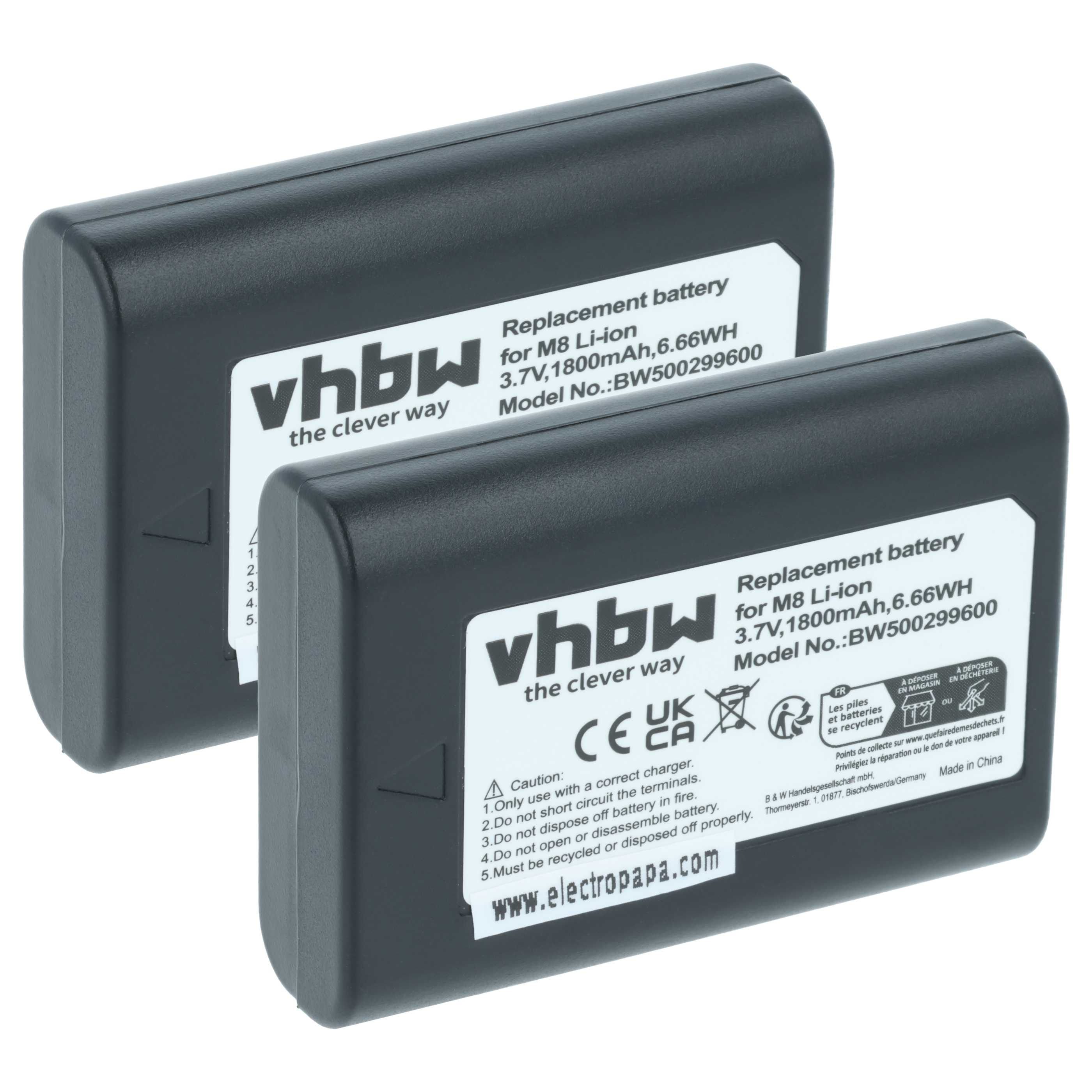 2x Battery replaces Leica BLI-312, 14464, BP-SCL1 - 1800mAh, 3.7V, Li-Ion