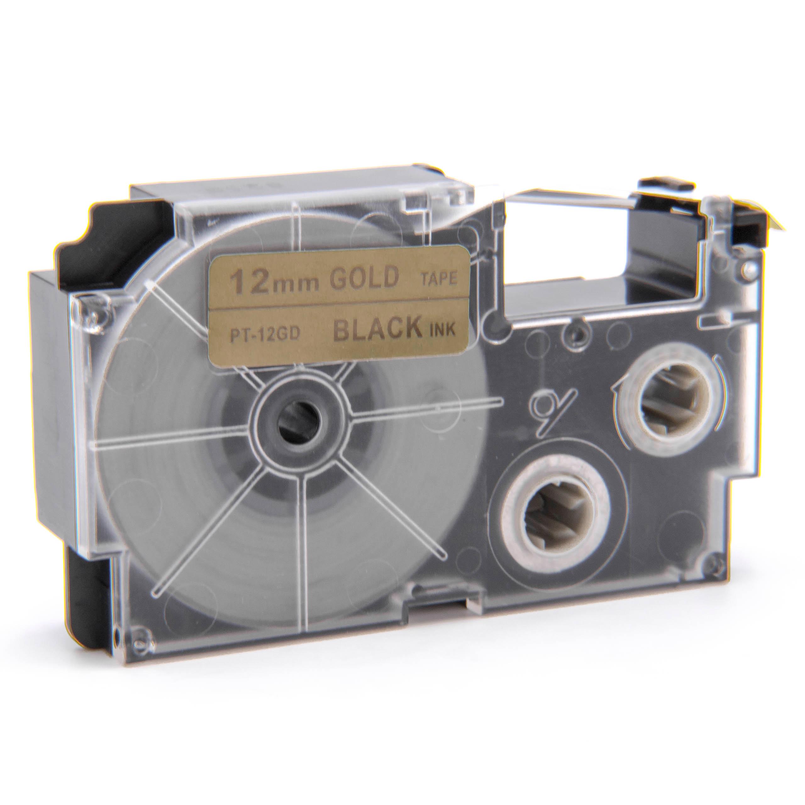 Cassette à ruban remplace Casio XR-12GD, XR-12GD1 - 12mm lettrage Noir ruban Or