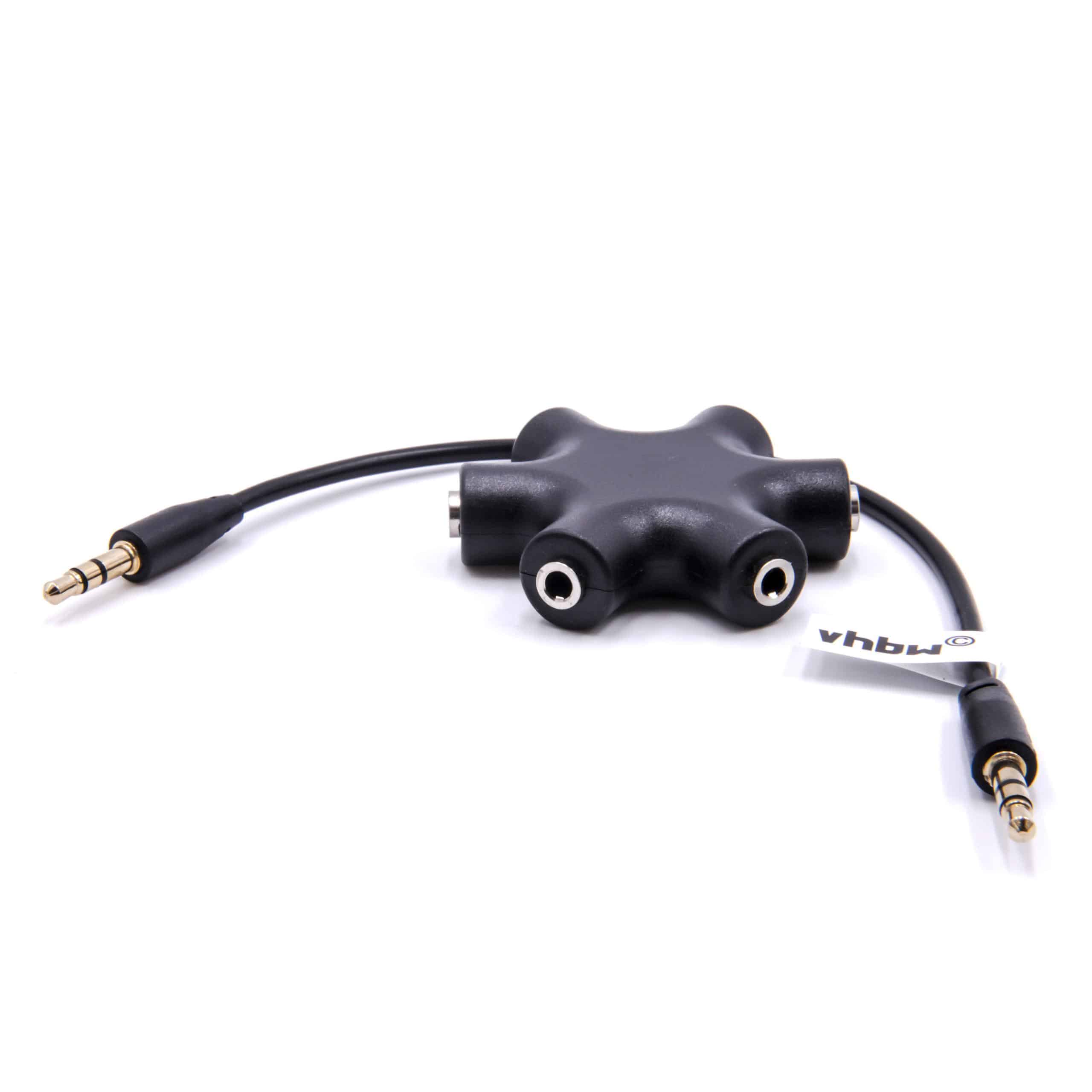 vhbw Multi Audio Splitter 5-Way AUX Headphone Splitter black for Headphones, Speakers, Devices with 3.5mm Audi