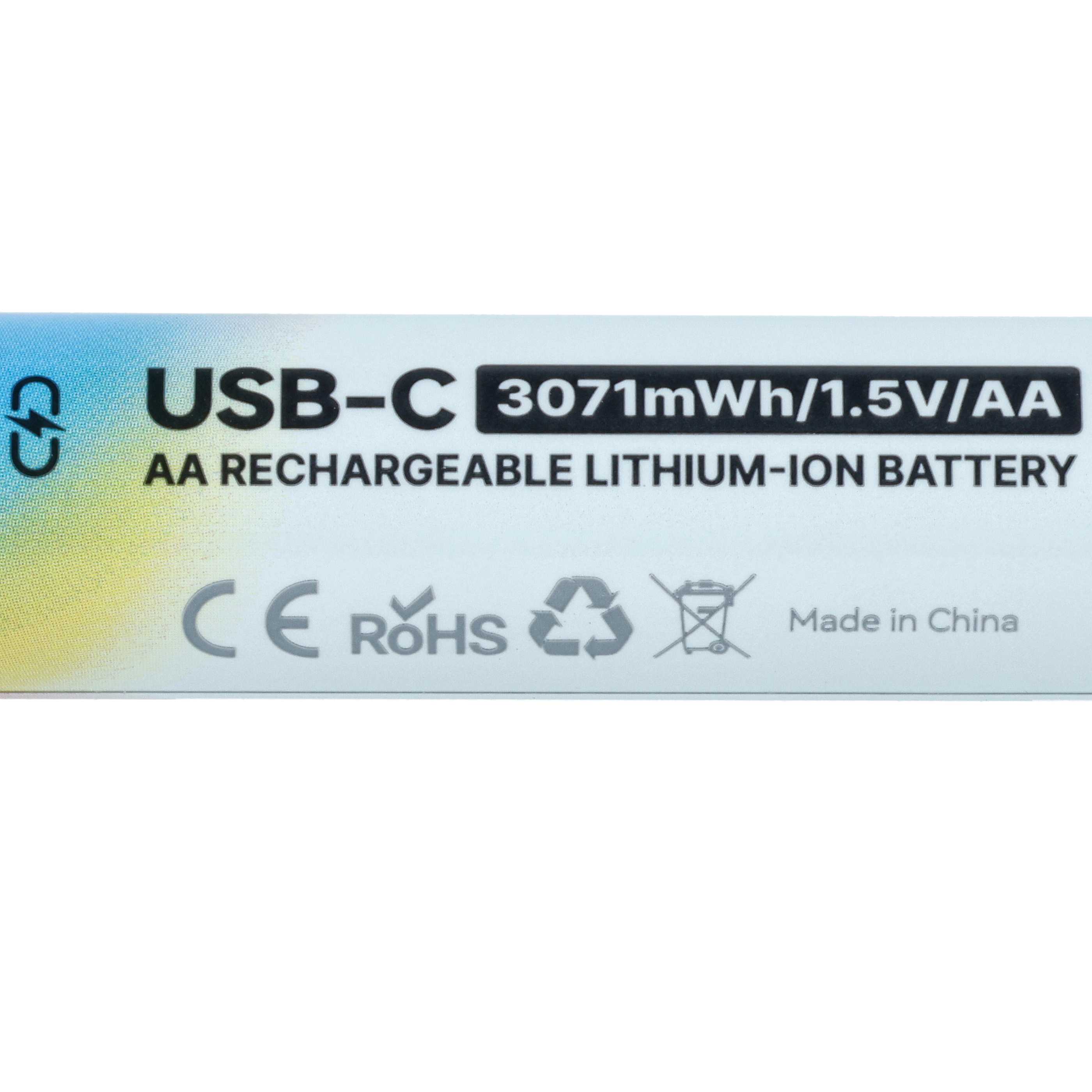 Batteria ricaricabile AA (4 pezzi) - con presa USB C 2047 mAh, 1,5 V, Li-Ion + cavo USB-A / 2x USB-C