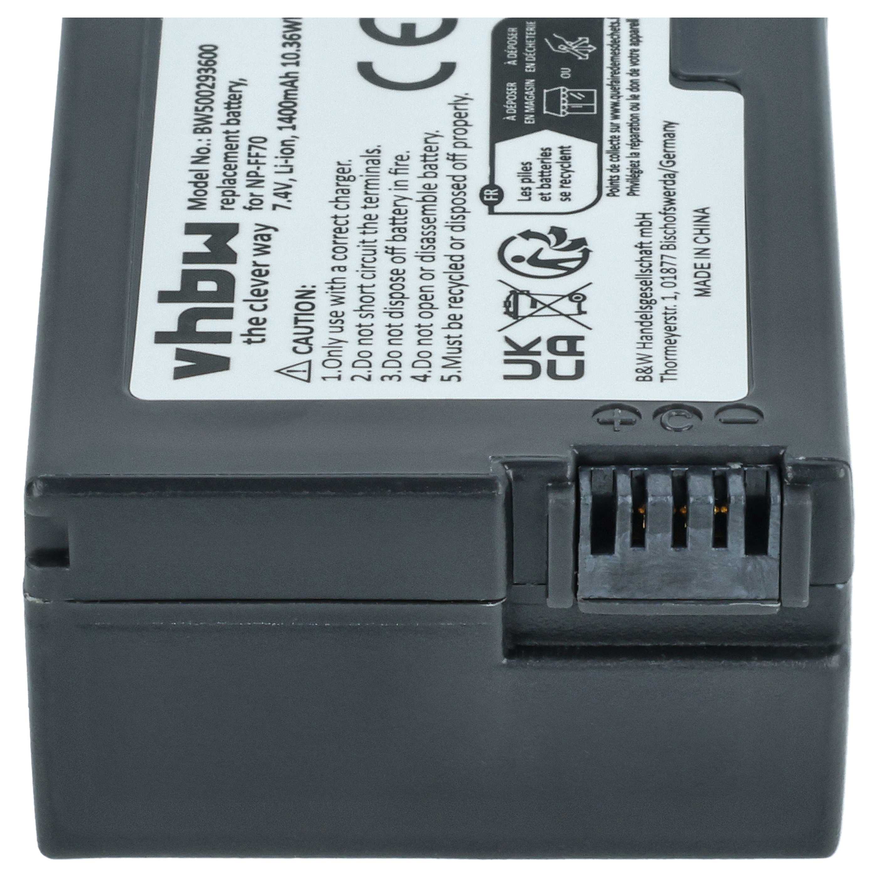 2x Akku für Sony wie NP-FF70 / NP-FF71,7.4V,1400mAh