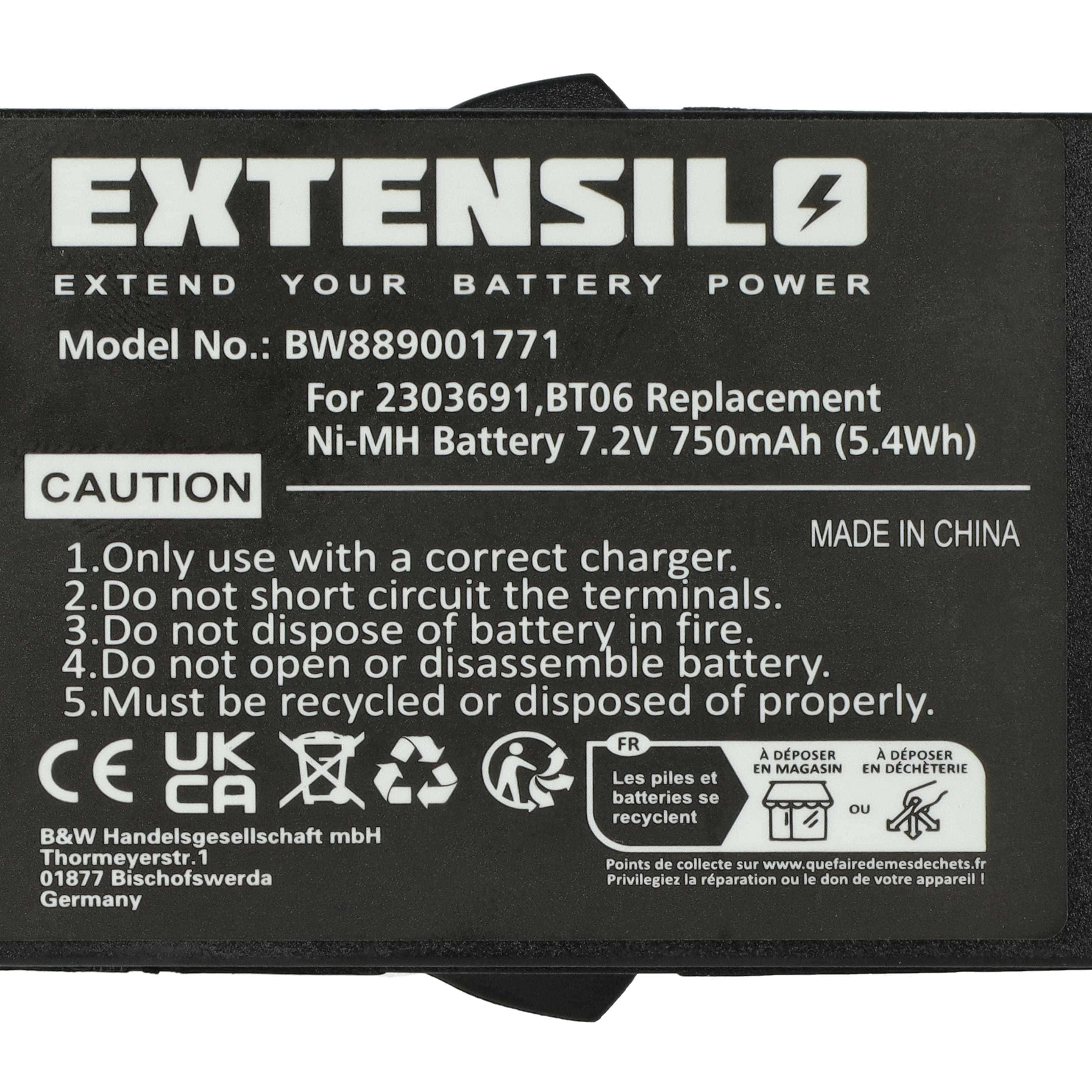 Batería reemplaza Danfoss 2303691, BT06 sistema control - 750mAh 7,2V NiMH