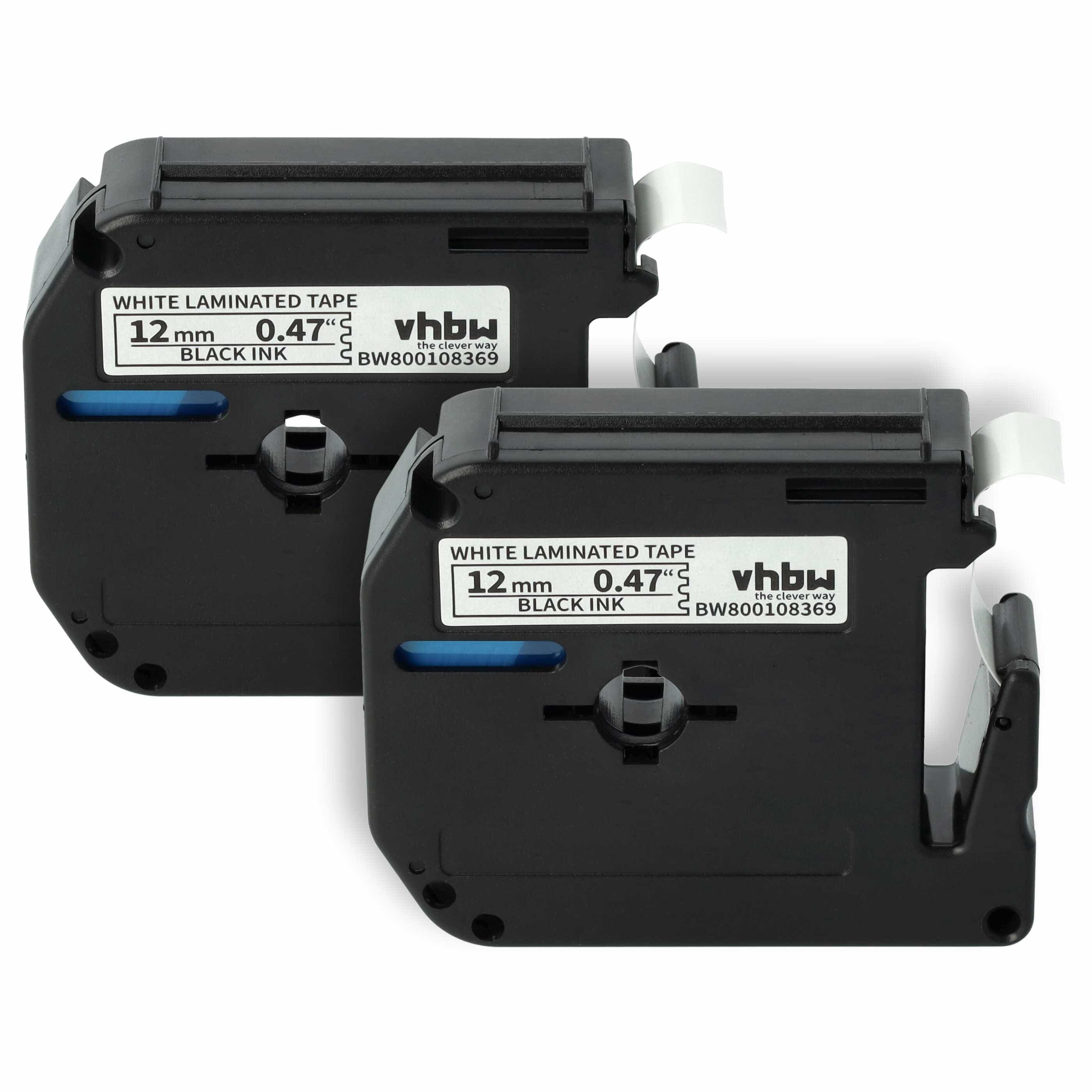 2x Label Tape replaces Brother M-K231 - 12 mm Black to White