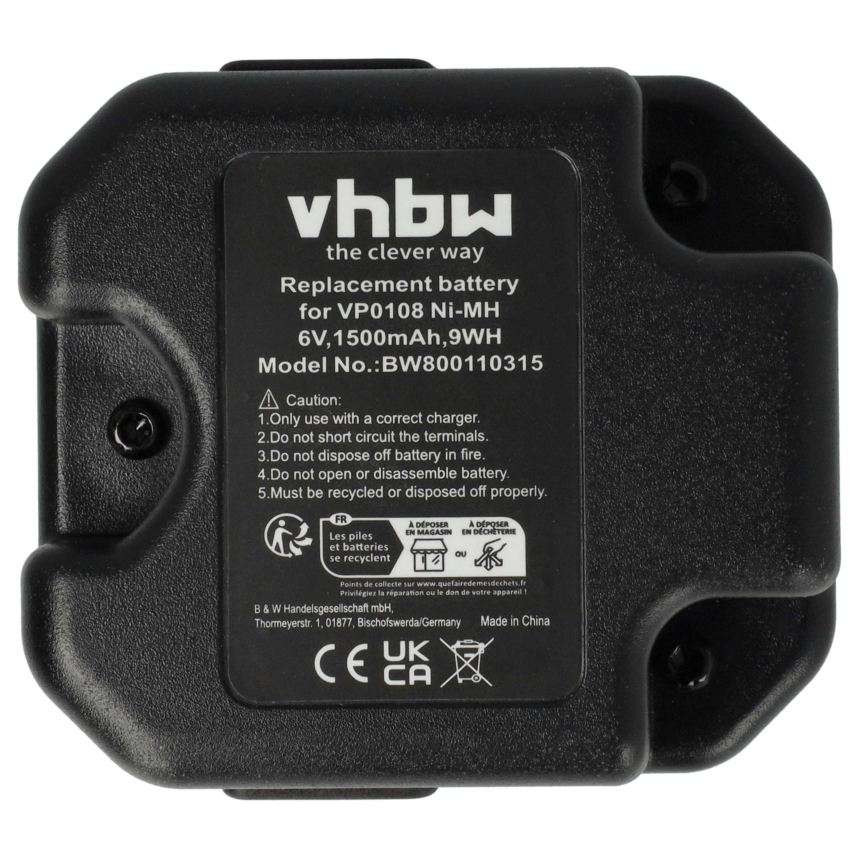 Battery replaces Senco VP0108, VP0109 for Electric Power Tool - 1500 mAh, 6 V, NiMH