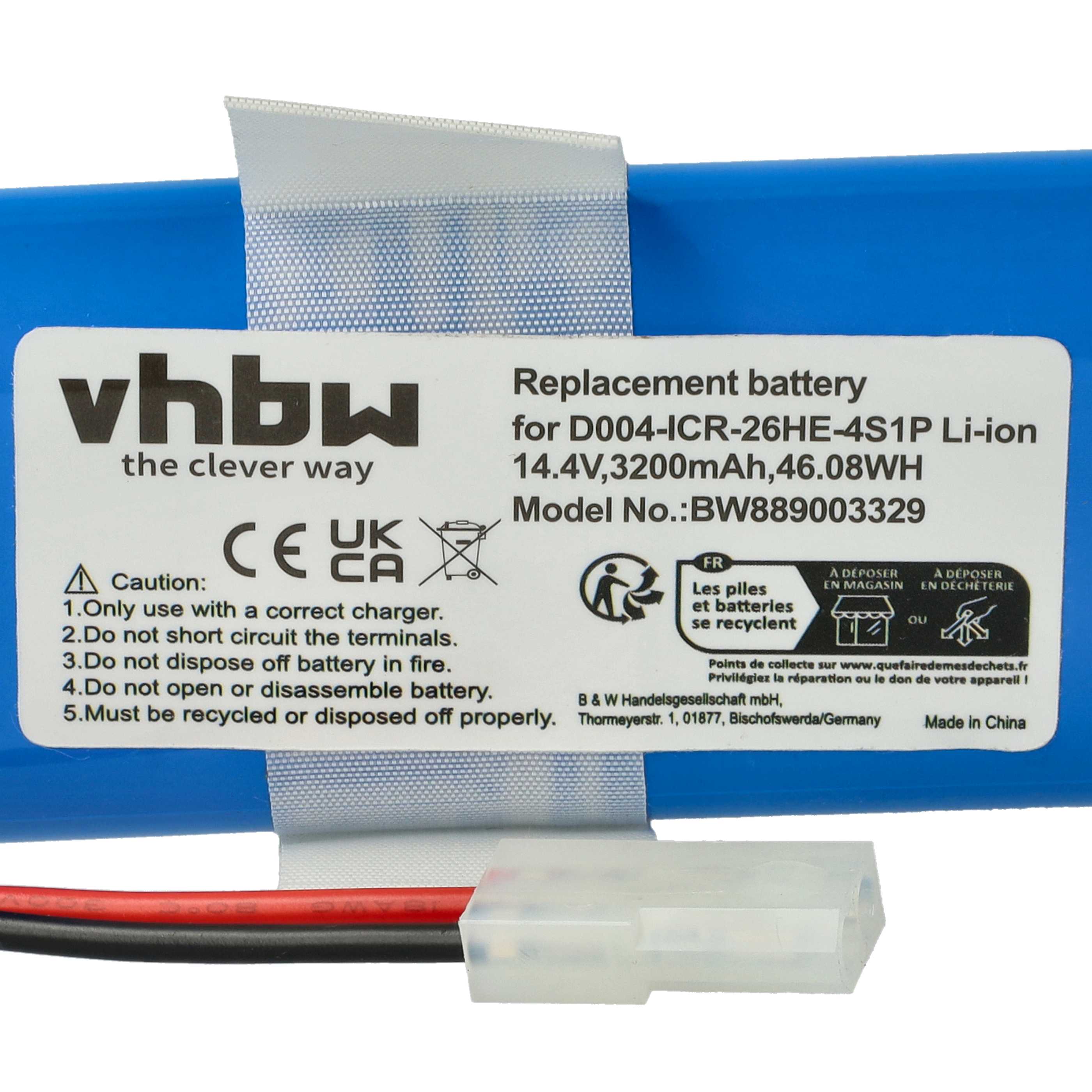 Batterie pour 360 S6 / 360 D004-ICR-26HE-4S1P pour robot aspirateur - 3200mAh 14,4V Li-ion