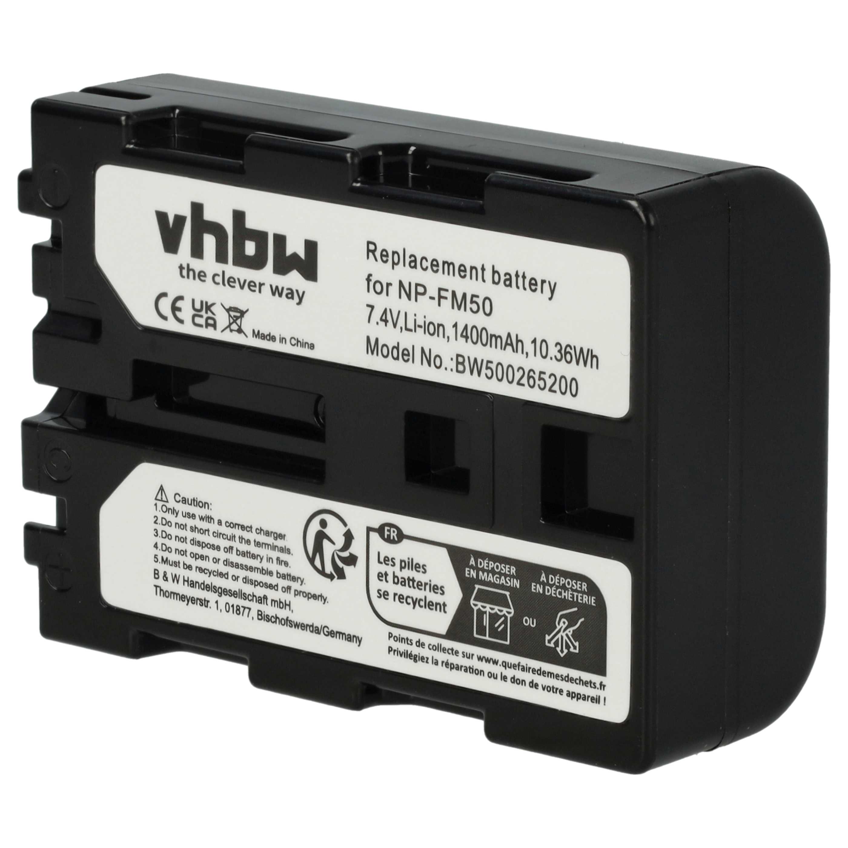 Batteria sostituisce Sony NP-FM55H per fotocamera - 1400mAh 7,4V Li-Ion
