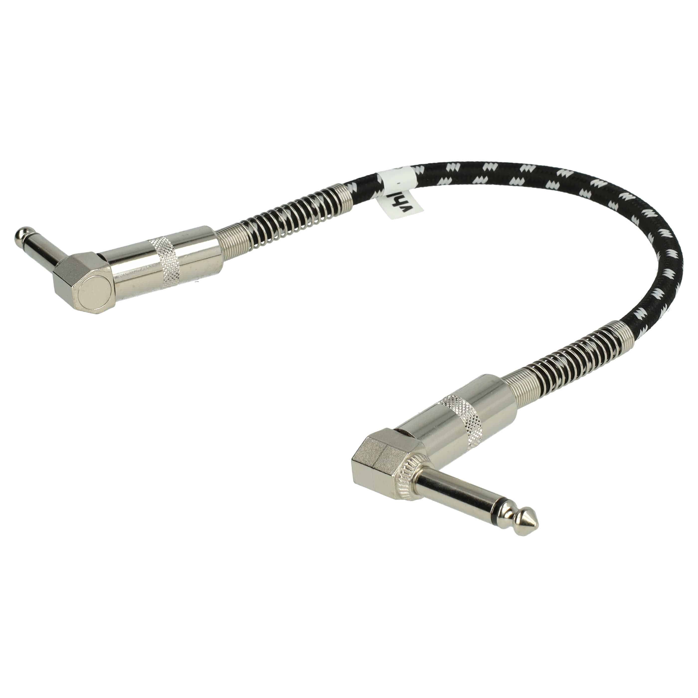 Cable patch con jack 6,35mm en ángulo para pedales de efecto para guitarra - 30cm, trenzado, blanco / plata