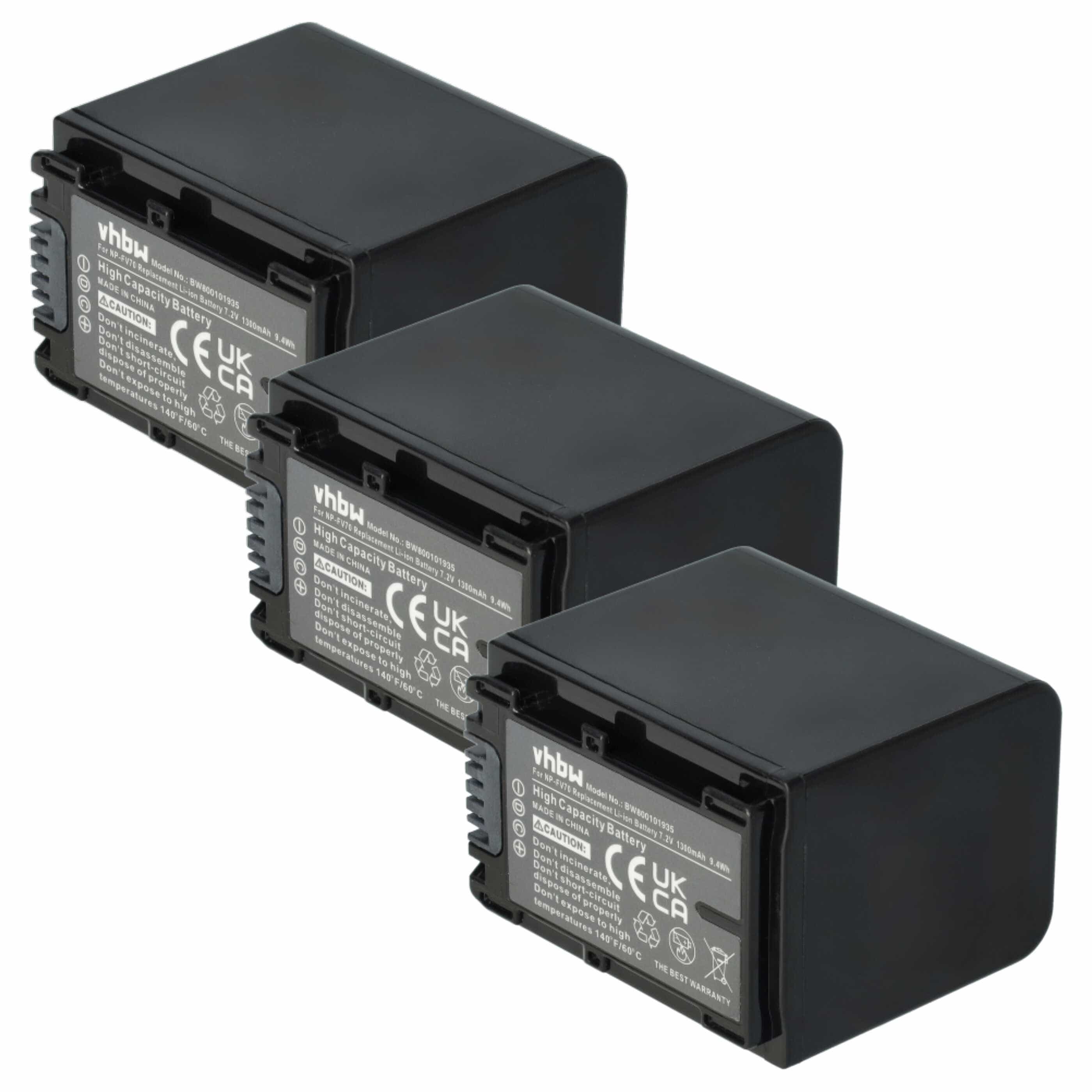 Videocamera 3x Battery replaces Sony NP-FV40, NP-FV50, NP-FV100, NP-FV60, NP-FV30 - 1300 mAh 7.2 V Li-Ion