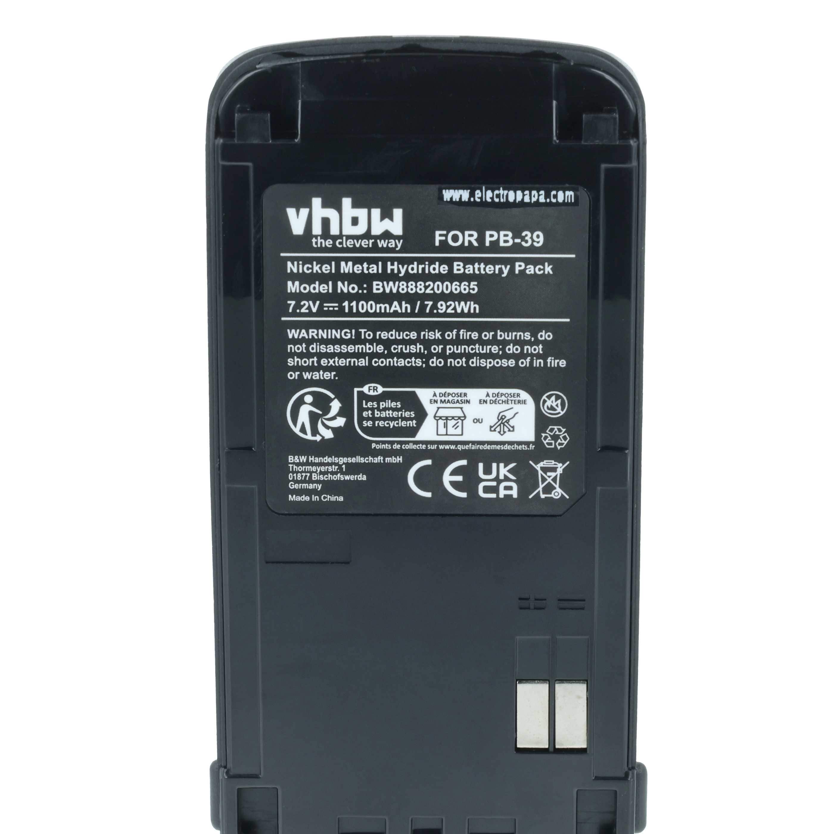 2x Batteria sostituisce Kenwood PB-39H, PB-39, PB-38 per dispositivo radio - 1100mAh 7,2V NiMH
