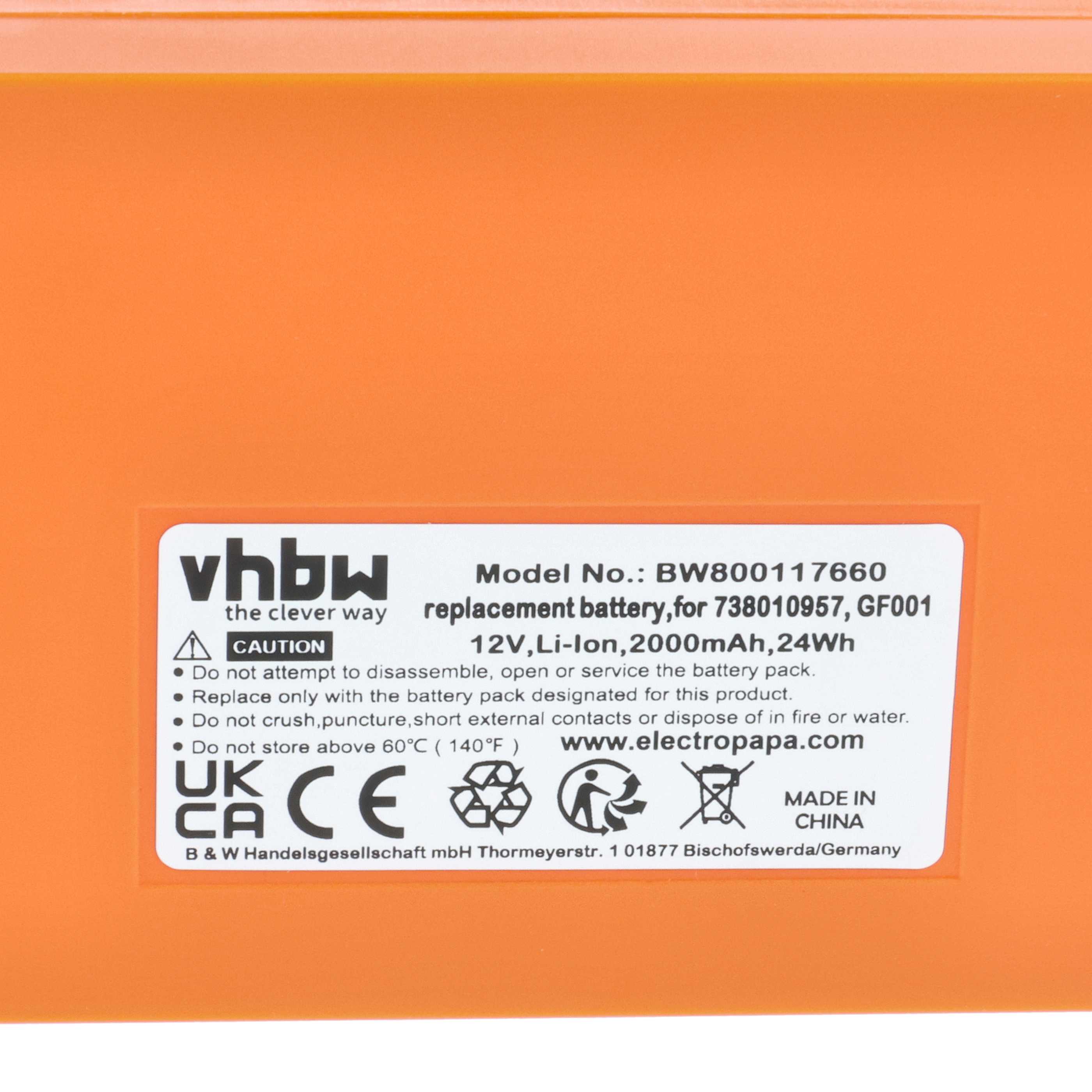 Batería (5 ud) reemplaza Gross Funk GF001, 738010957, 100-000-134 sistema control - 2000mAh 12V Li-Ion