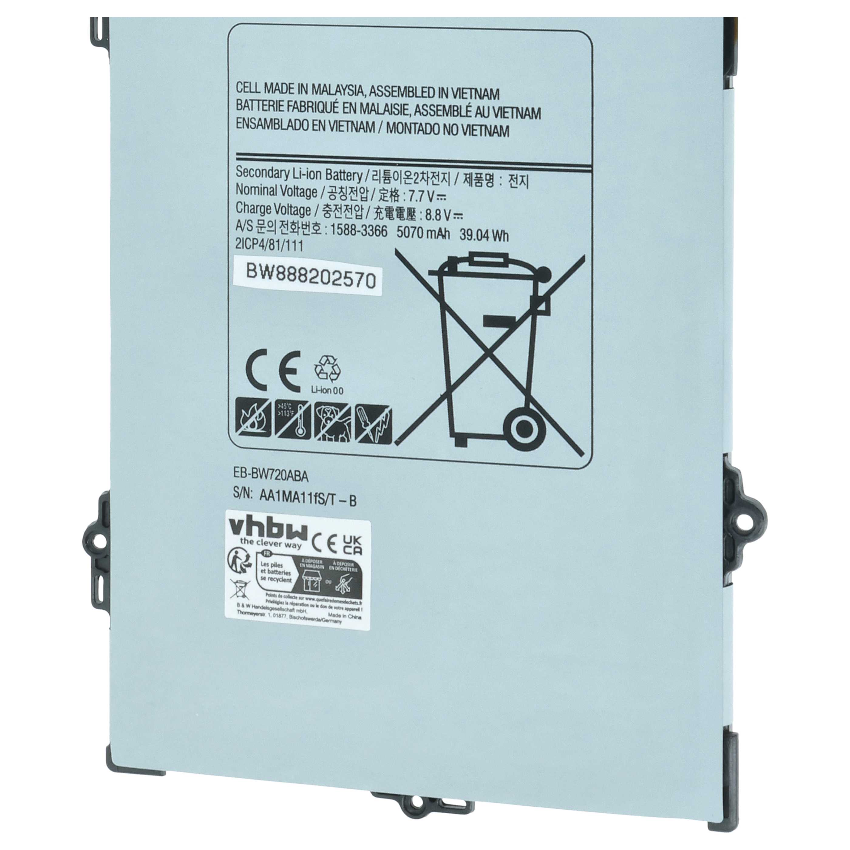 Batteria per tablet sostituisce Samsung AA-PBMN2H0, AA-PBMN2HO, EB-BW720ABA - 5000mAh 7,7V Li-Poly