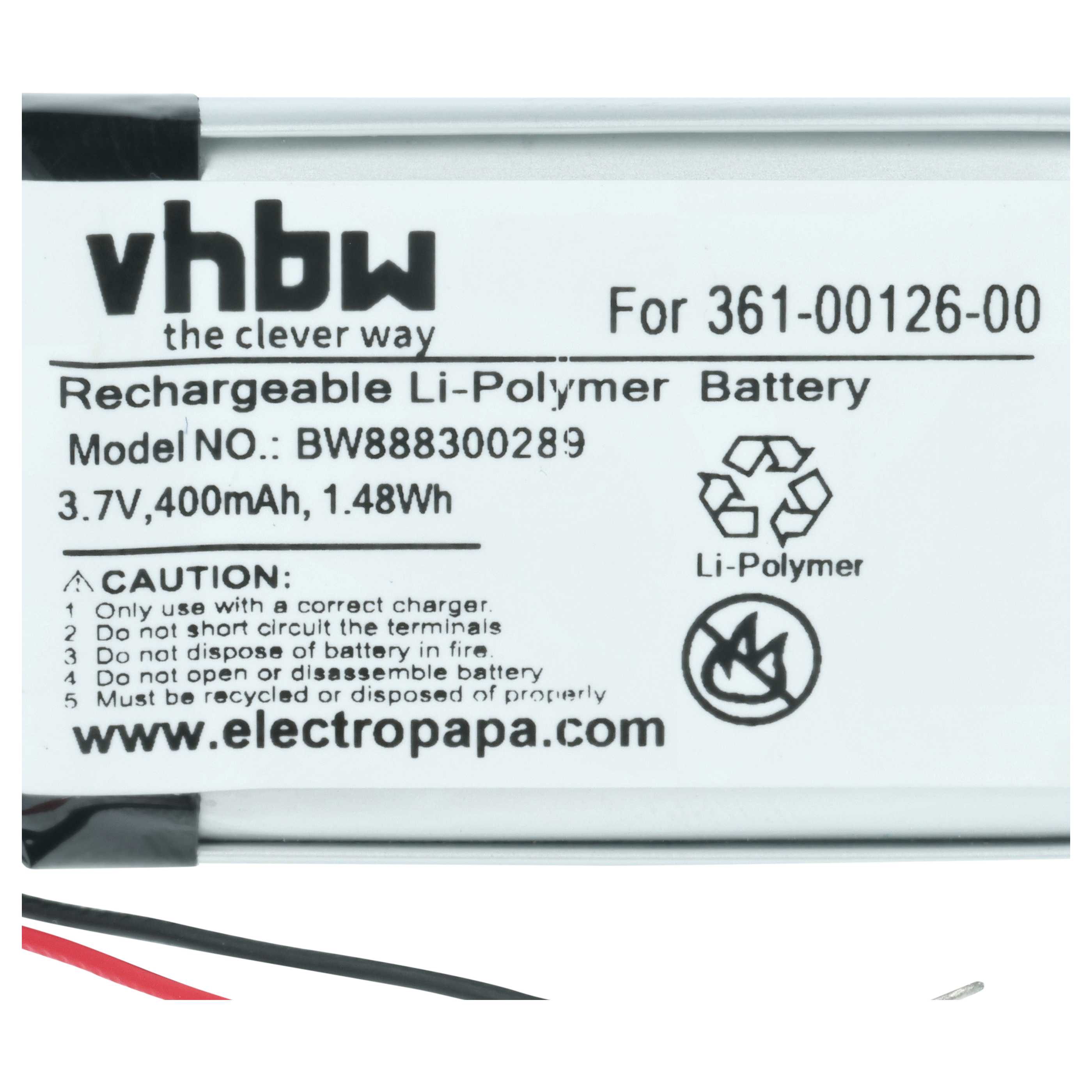 Batteria sostituisce Garmin 361-00126-00 per smartwatch - 400mAh 3,7V Li-Poly