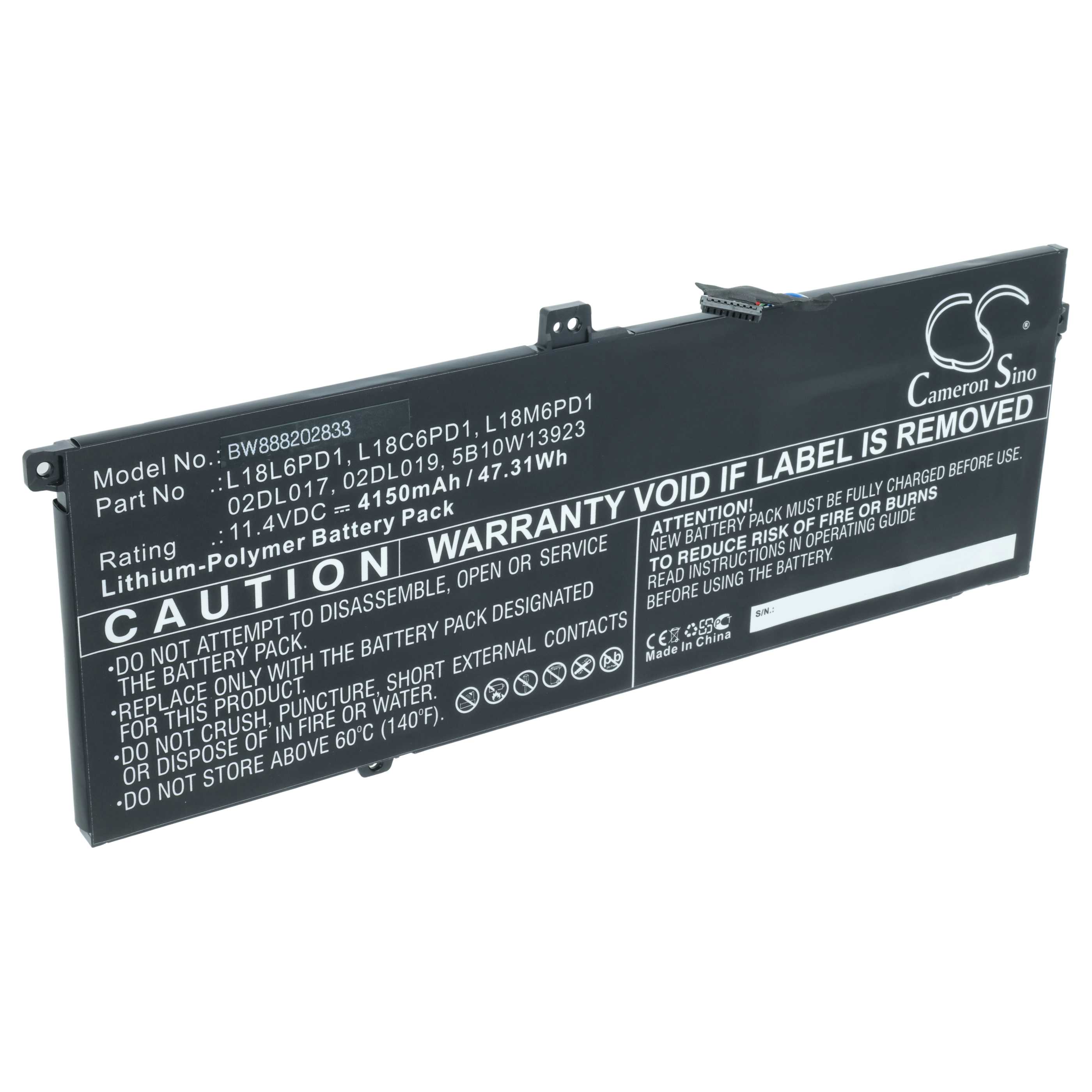 Batería reemplaza Lenovo 02DL017, 02DL019, 5B10W13923, L18C6PD1 para notebook - 4150 mAh 11,4 V Li-poli