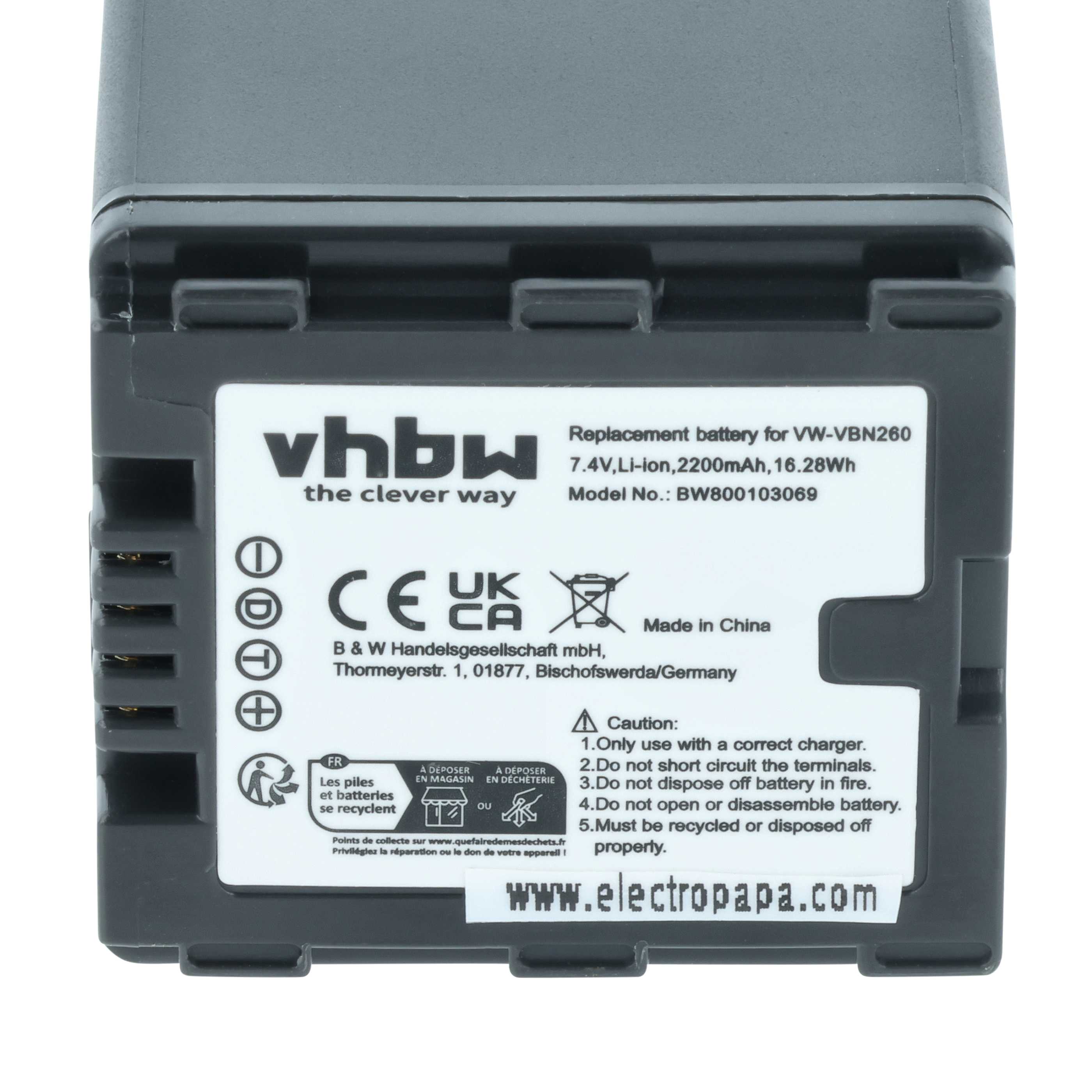 Videocamera 3x Battery replaces Panasonic VW-VBN130E-K, VW-VBN130E, VW-VBN130 - 2200 mAh 7.2 V Li-Ion