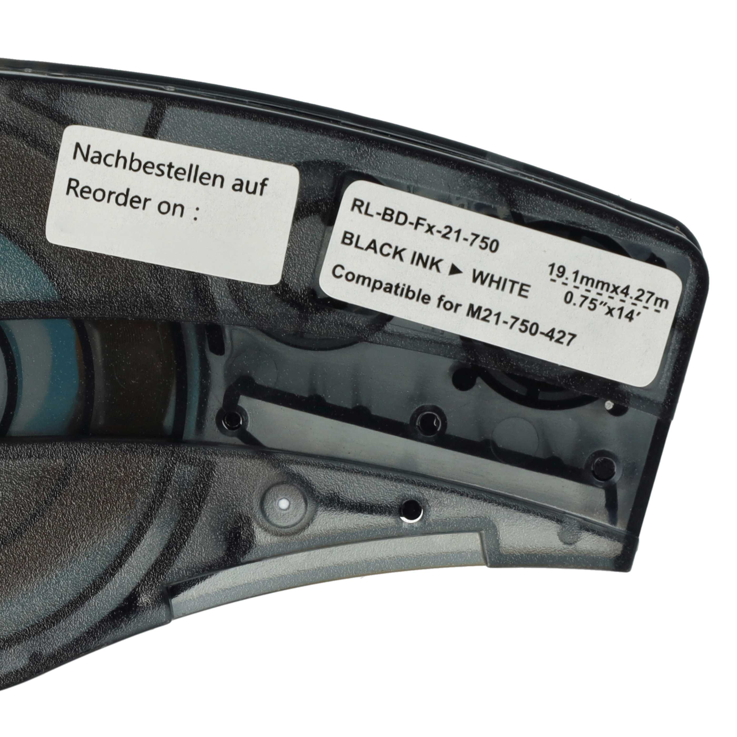 5x Cassetta nastro sostituisce Brady M21-750-427 per etichettatrice Brady 19,05mm nero su bianco, vinile