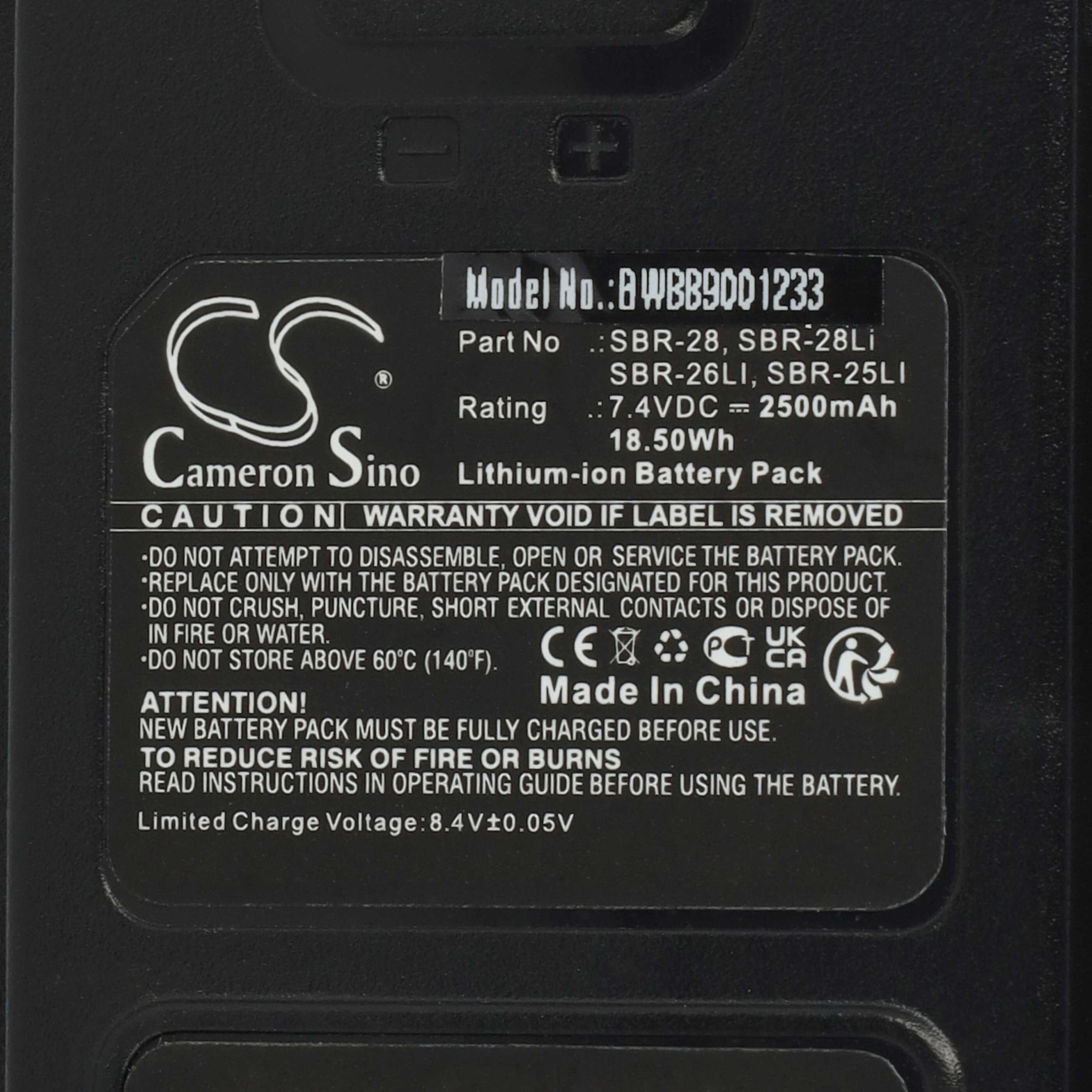 Akku als Ersatz für Yaesu SBR-25LI, SBR-28Li, SBR-26LI, SBR-28 für Funkgerät - 2500mAh 7,4V Li-Ion