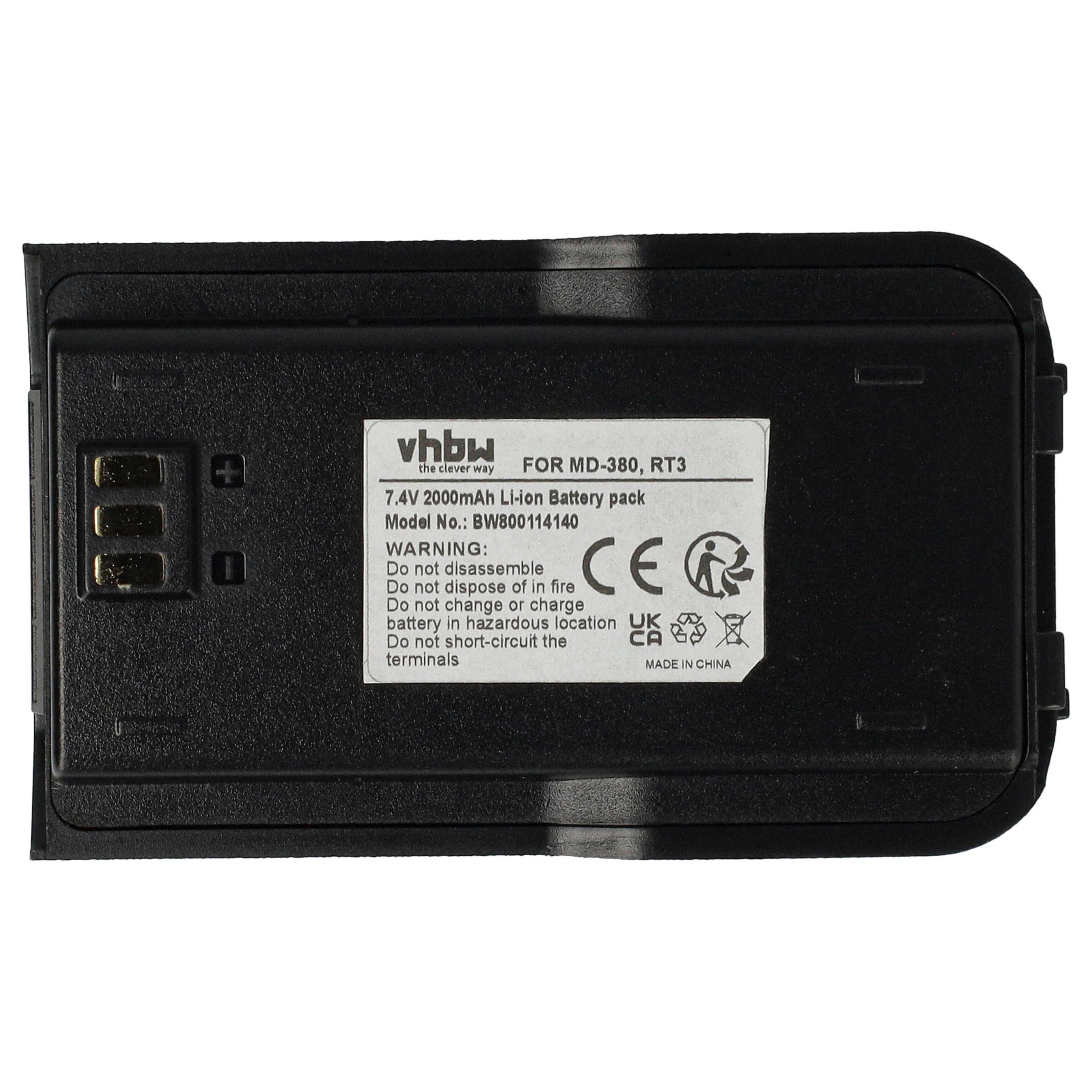 Radio 2x Battery replaces RT3 - 2000 mAh 7.4 V Li-Ion + Belt Clip