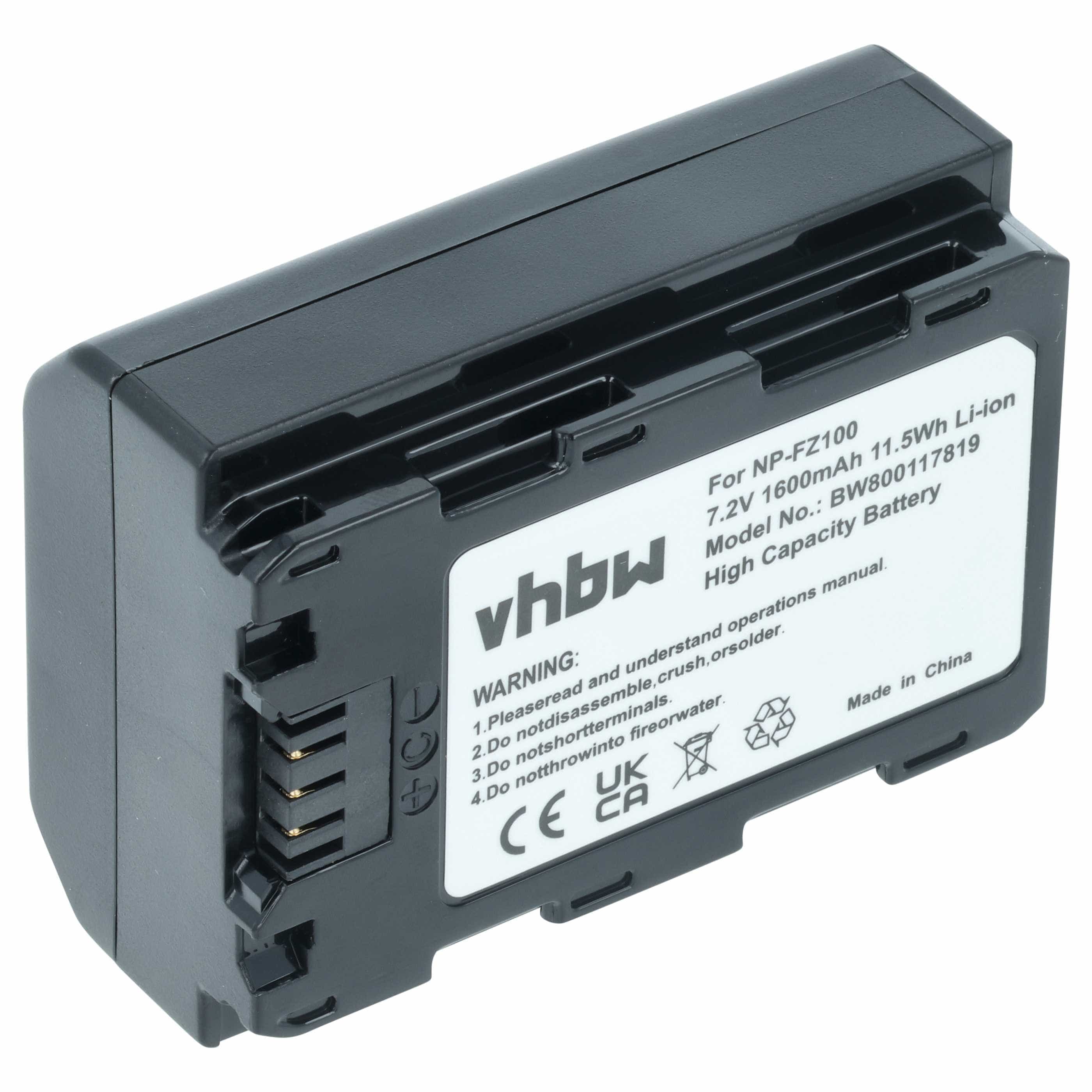 Battery replaces Sony NP-FZ100 - 1600mAh, 7.2V, Li-polymer