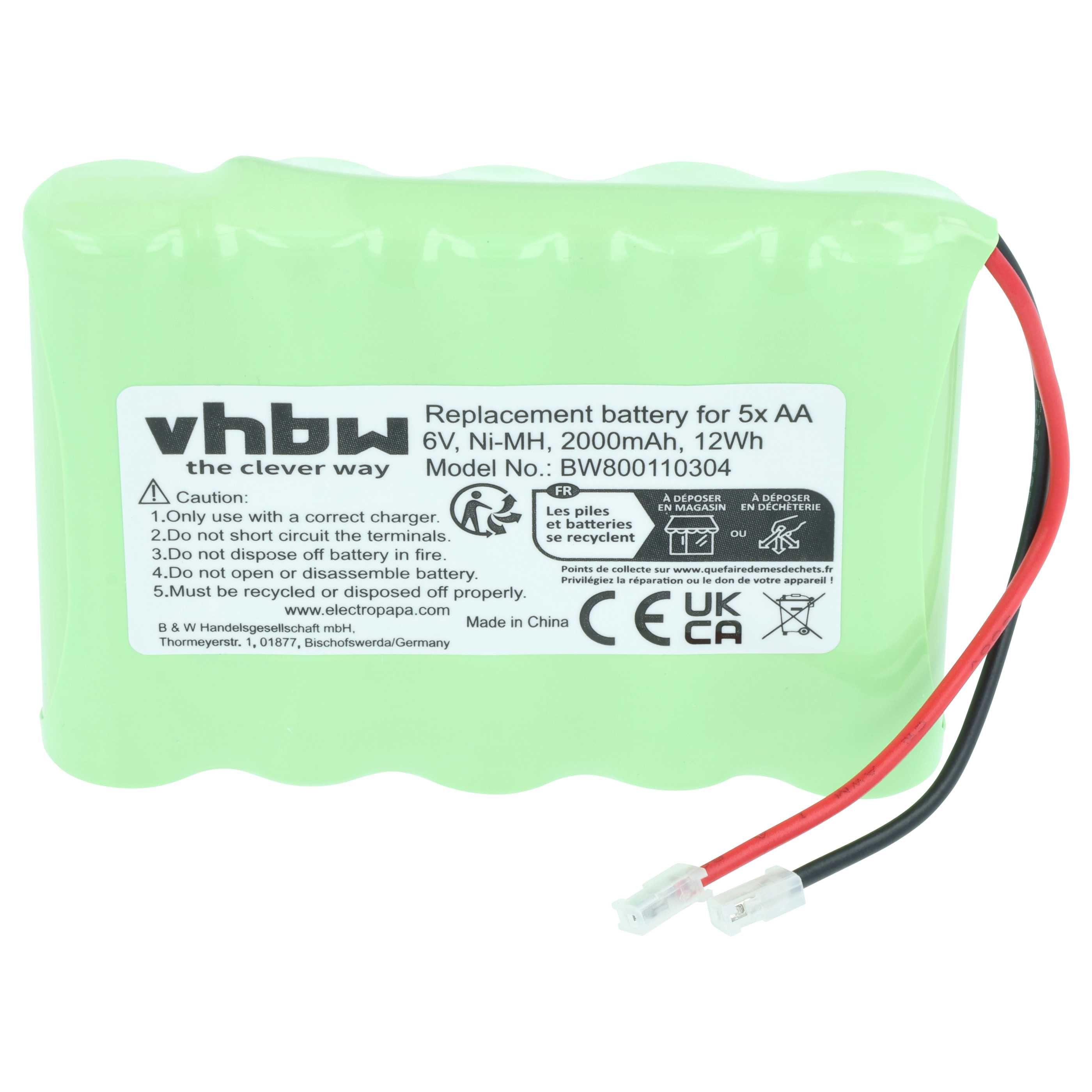 Universal Battery for various Devices - 2000 mAh 6 V NiMH Replaces 5x AA Mignon