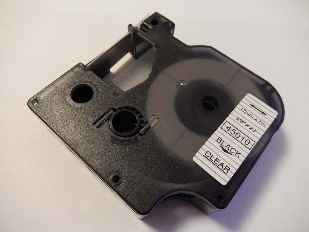 Label Tape as Replacement for Dymo D1, 45010 - 12 mm Black to Transparent