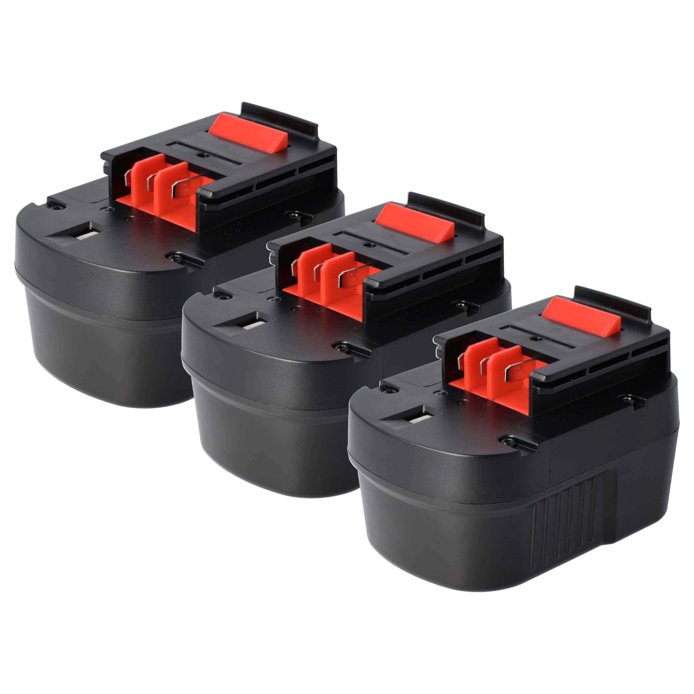 3x Battery replaces Black & Decker A12, A12, A12EX, A12EX, A12E Electric Power Tool - 1500 mAh, 12 V, NiMH