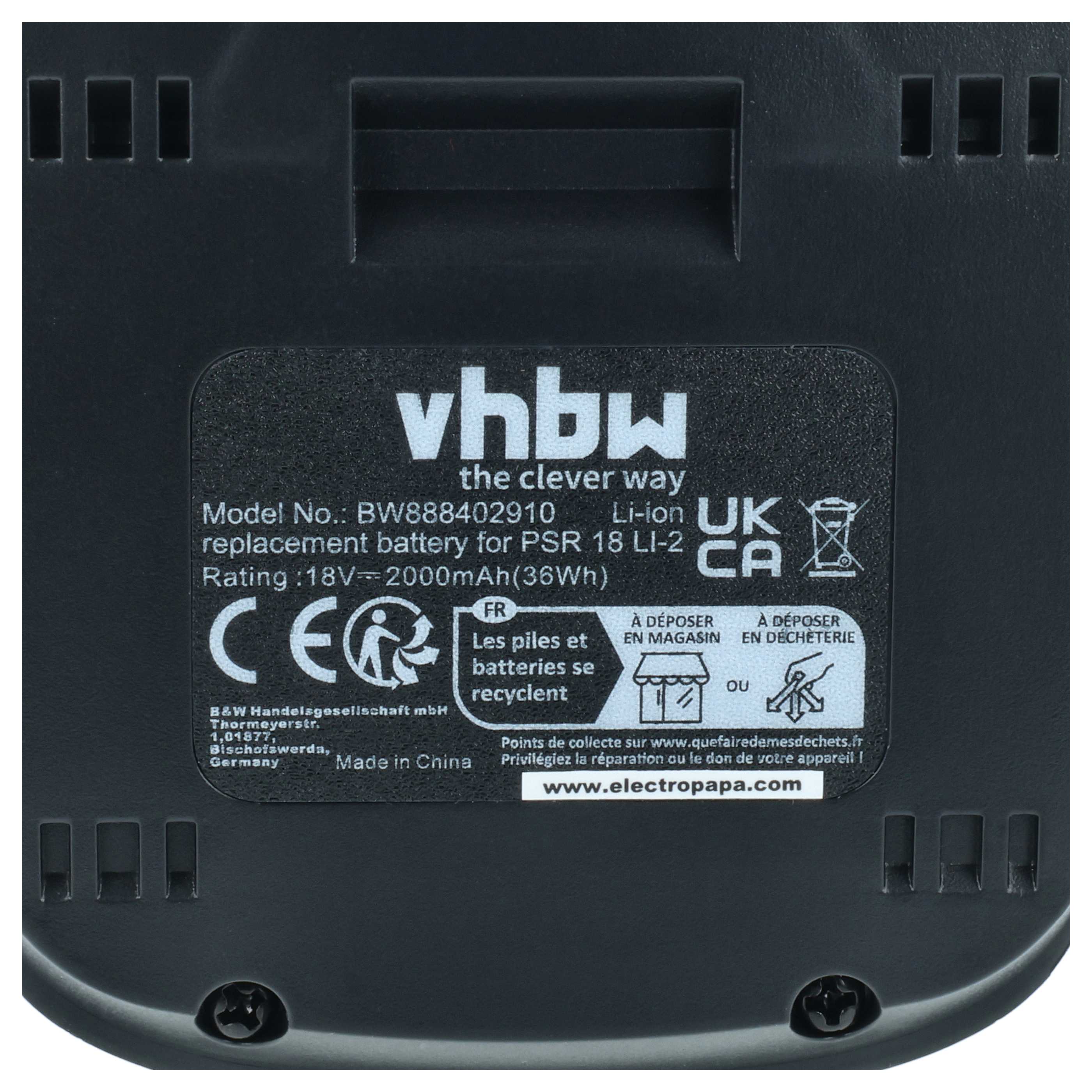 2x Battery replaces Al-Ko B125, 113896, B100, 113894, 113895, B50 Electric Power Tool - 2000 mAh, 18 V, Li-Ion