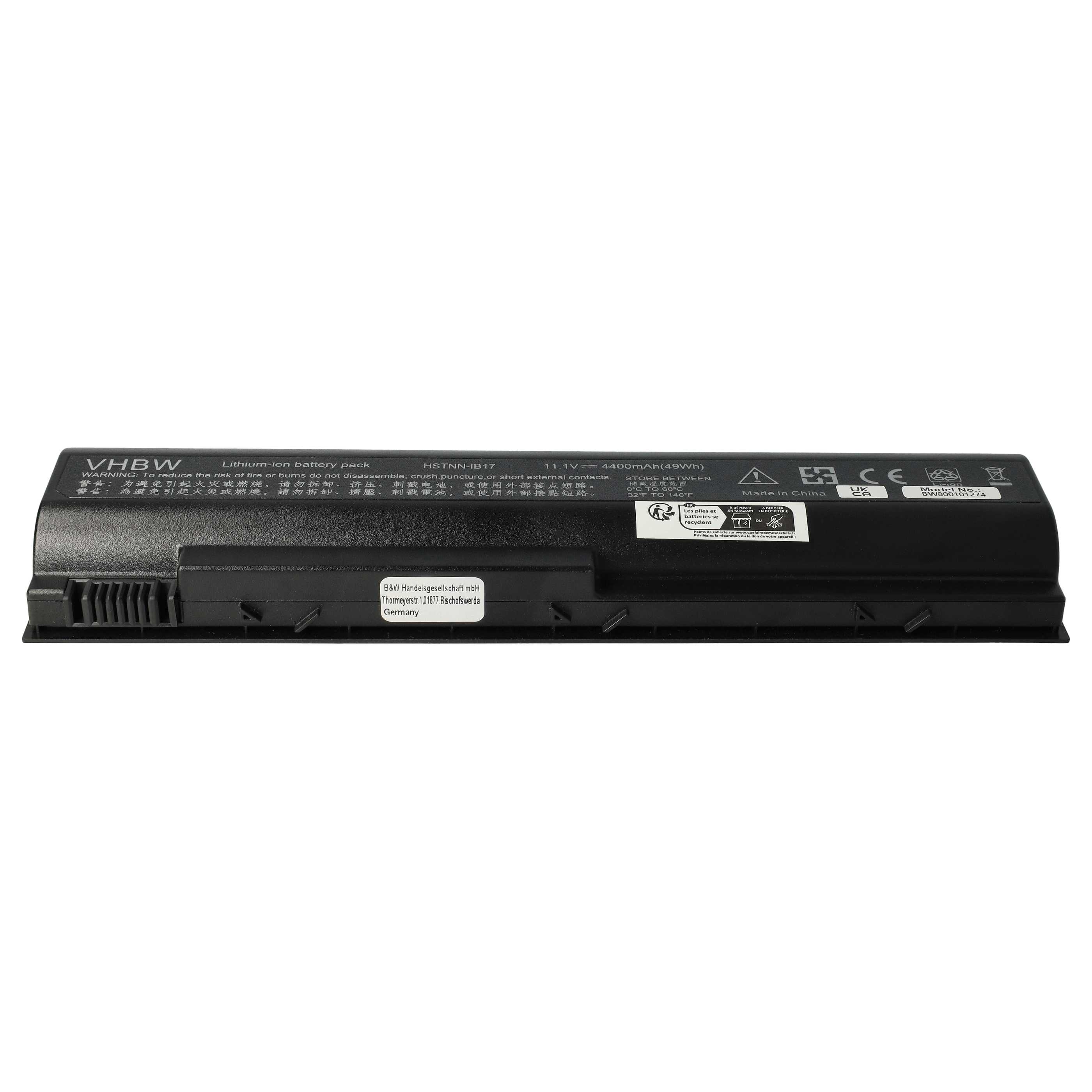 Notebook Battery Replacement for HP 367760-001, 367759-001, 383493-001 - 4400 mAh 10.8 V Li-Ion, black