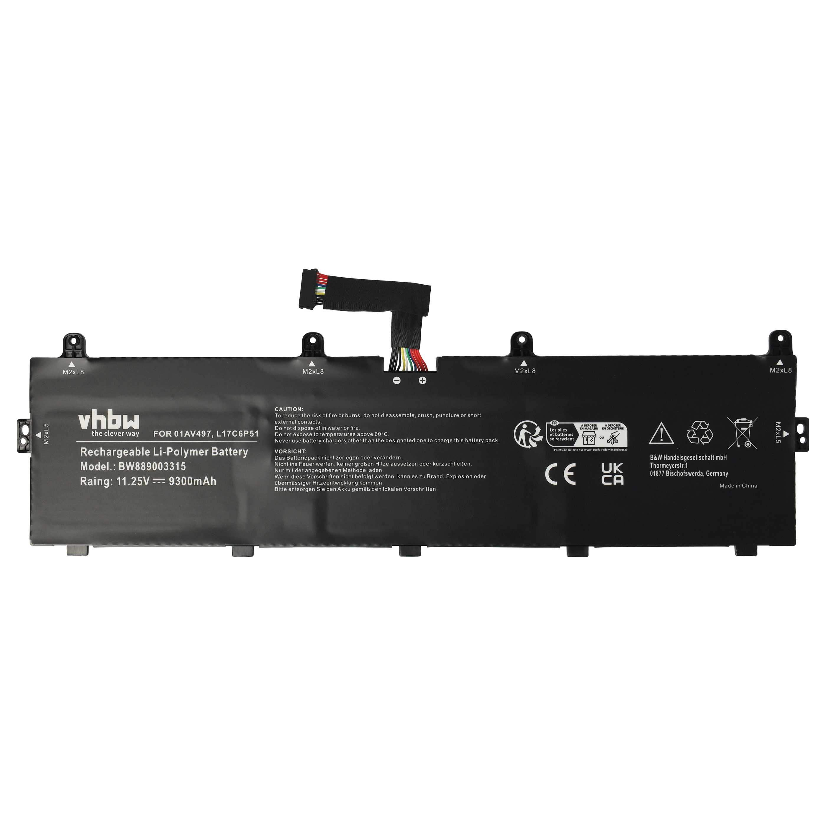 Batteria sostituisce Lenovo 01AV497, 01AV498, 5B10W13903 per notebook Lenovo - 9300mAh 11,25V Li-Poly