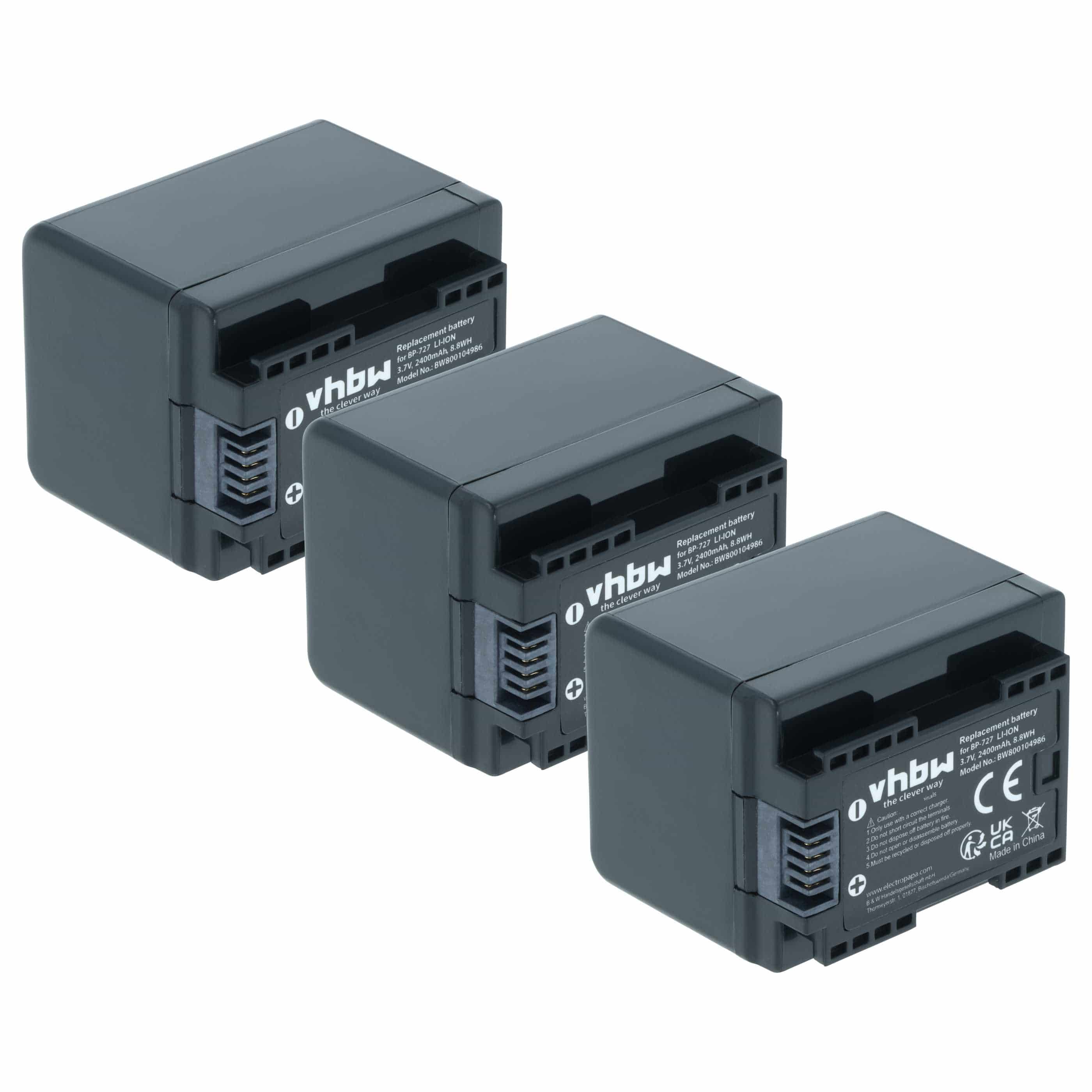 Videocamera 3x Battery replaces Canon BP-727 - 2400 mAh 3.6 V Li-Ion