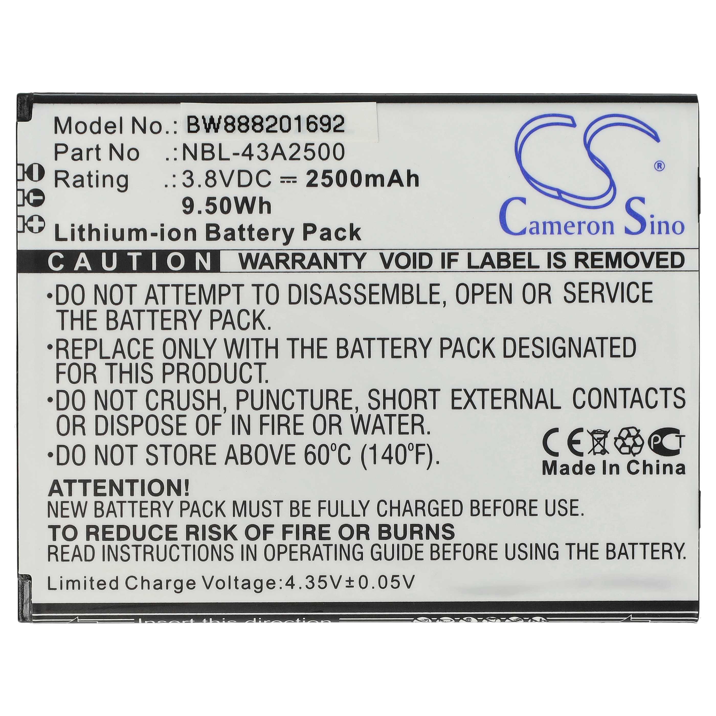 Mobile Phone Battery Replacement for TP-Link / Neffos NBL-43A2500 - 2500mAh 3.8V Li-Ion