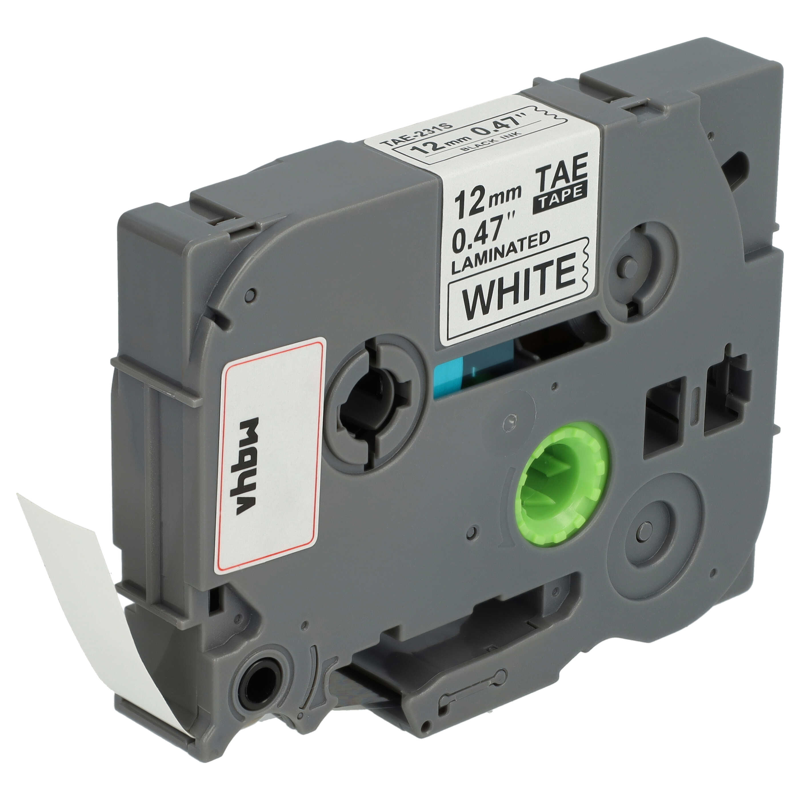 Label Tape as Replacement for Brother TZE-231S - 12 mm Black to White, plastic