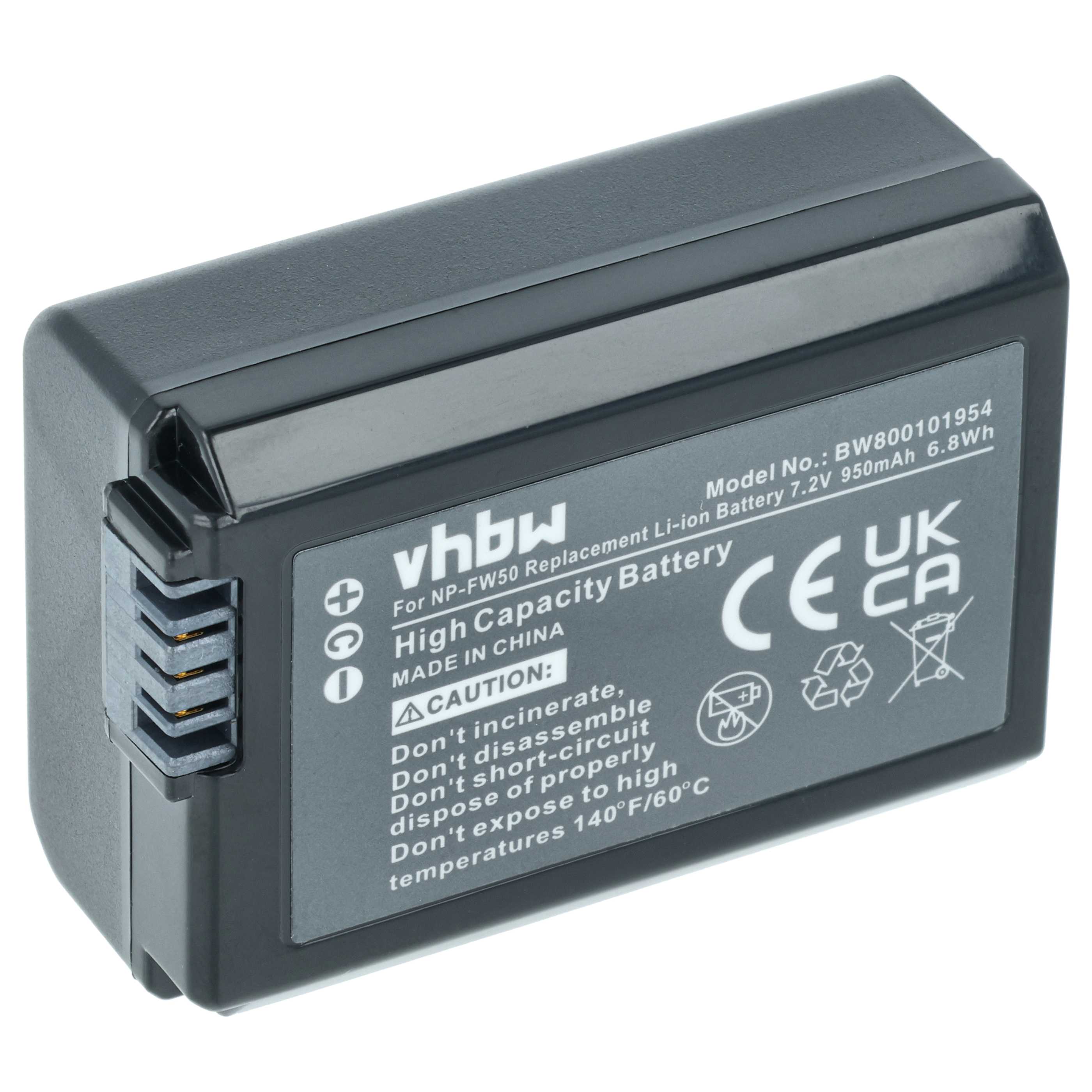 Batteria sostituisce Sony NP-FW50 per fotocamera - 950mAh 7,2V Li-Ion + chip